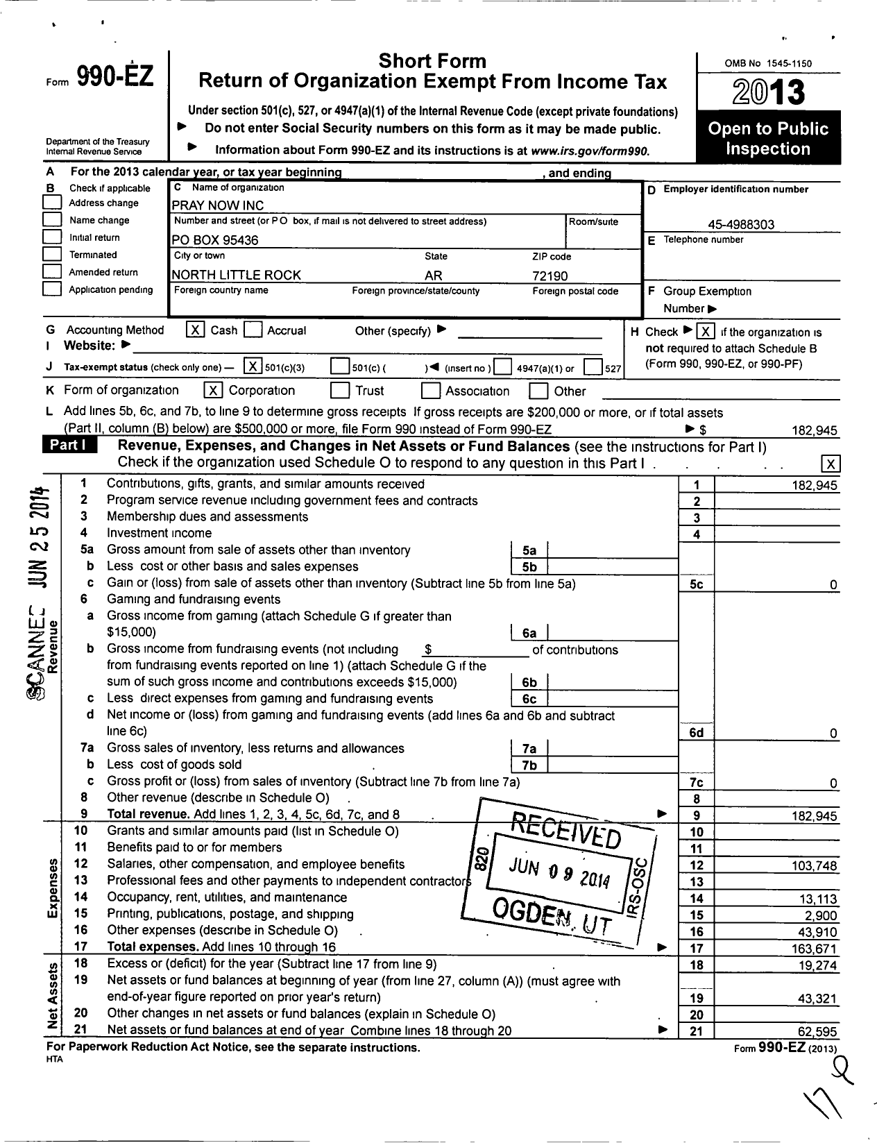 Image of first page of 2013 Form 990EZ for Bethel Little Rock