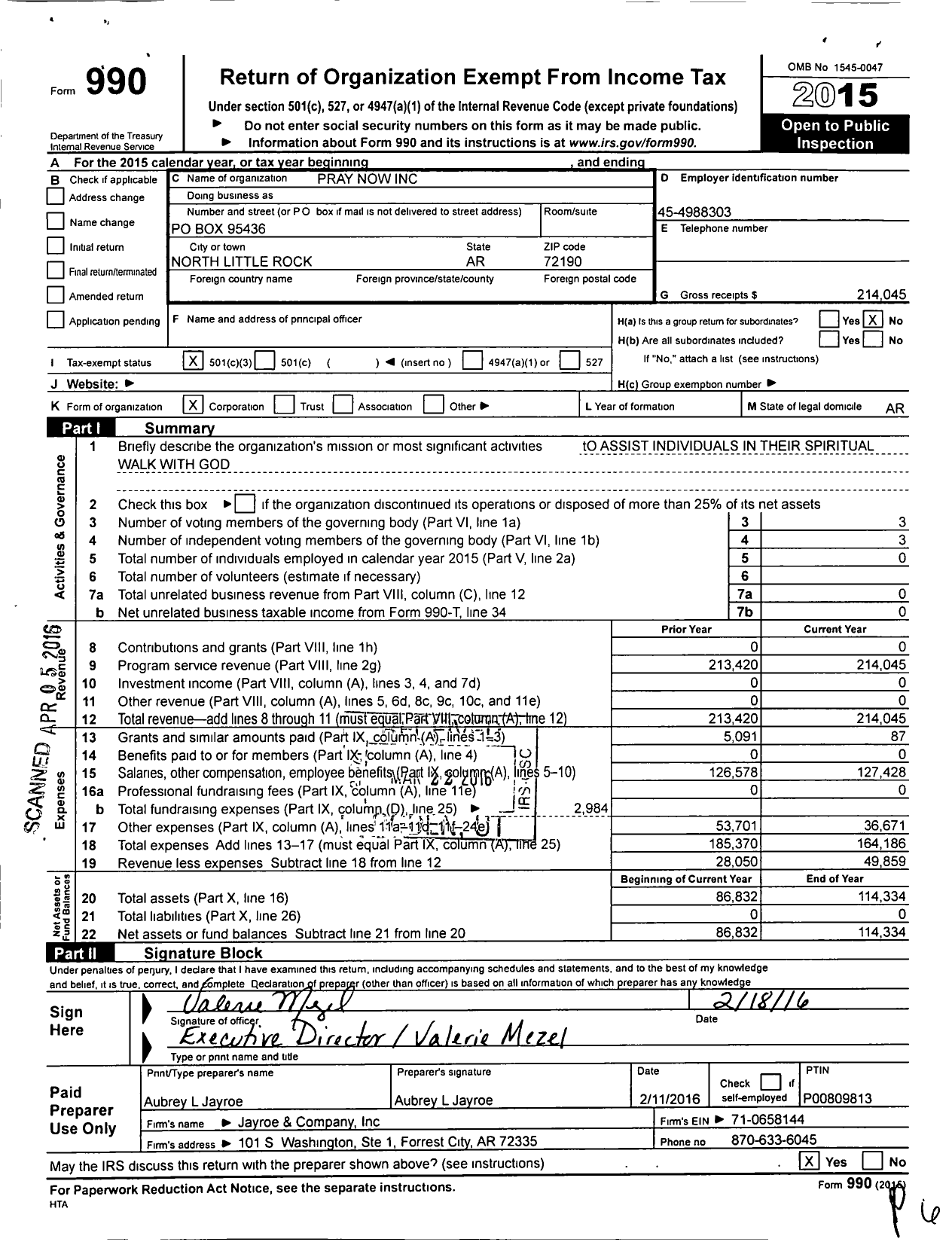 Image of first page of 2015 Form 990 for Bethel Little Rock