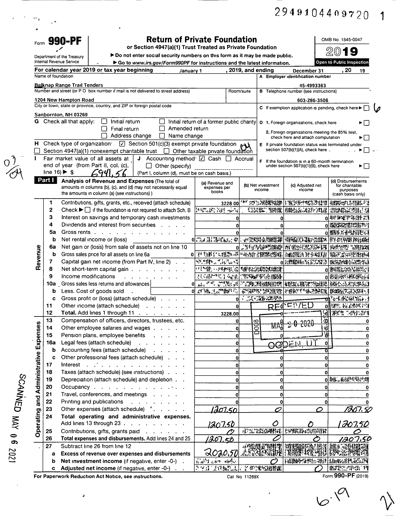 Image of first page of 2019 Form 990PF for Belknap Range Trail Tenders