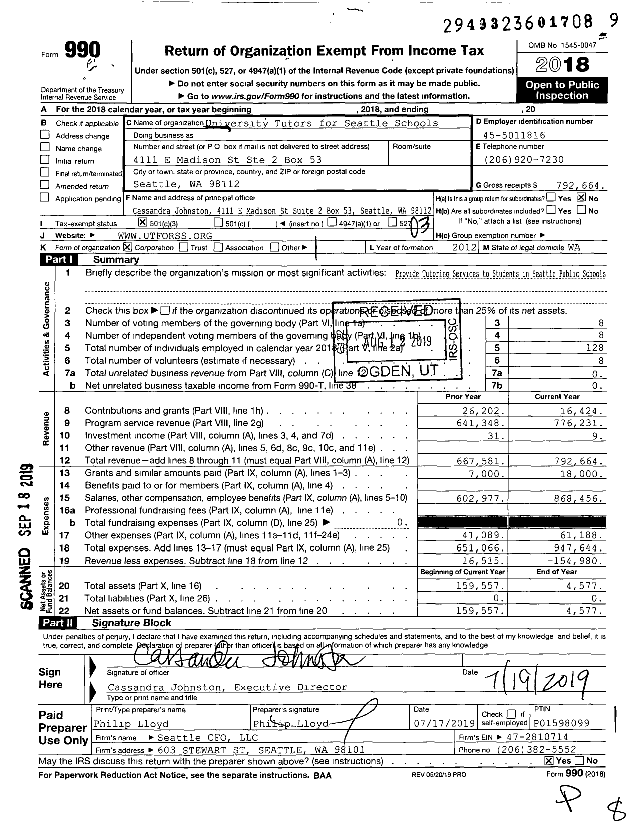 Image of first page of 2018 Form 990 for TIPS Tutoring