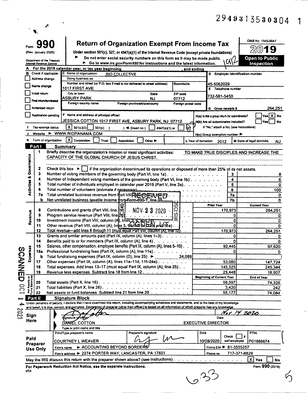 Image of first page of 2019 Form 990 for RIO Collective