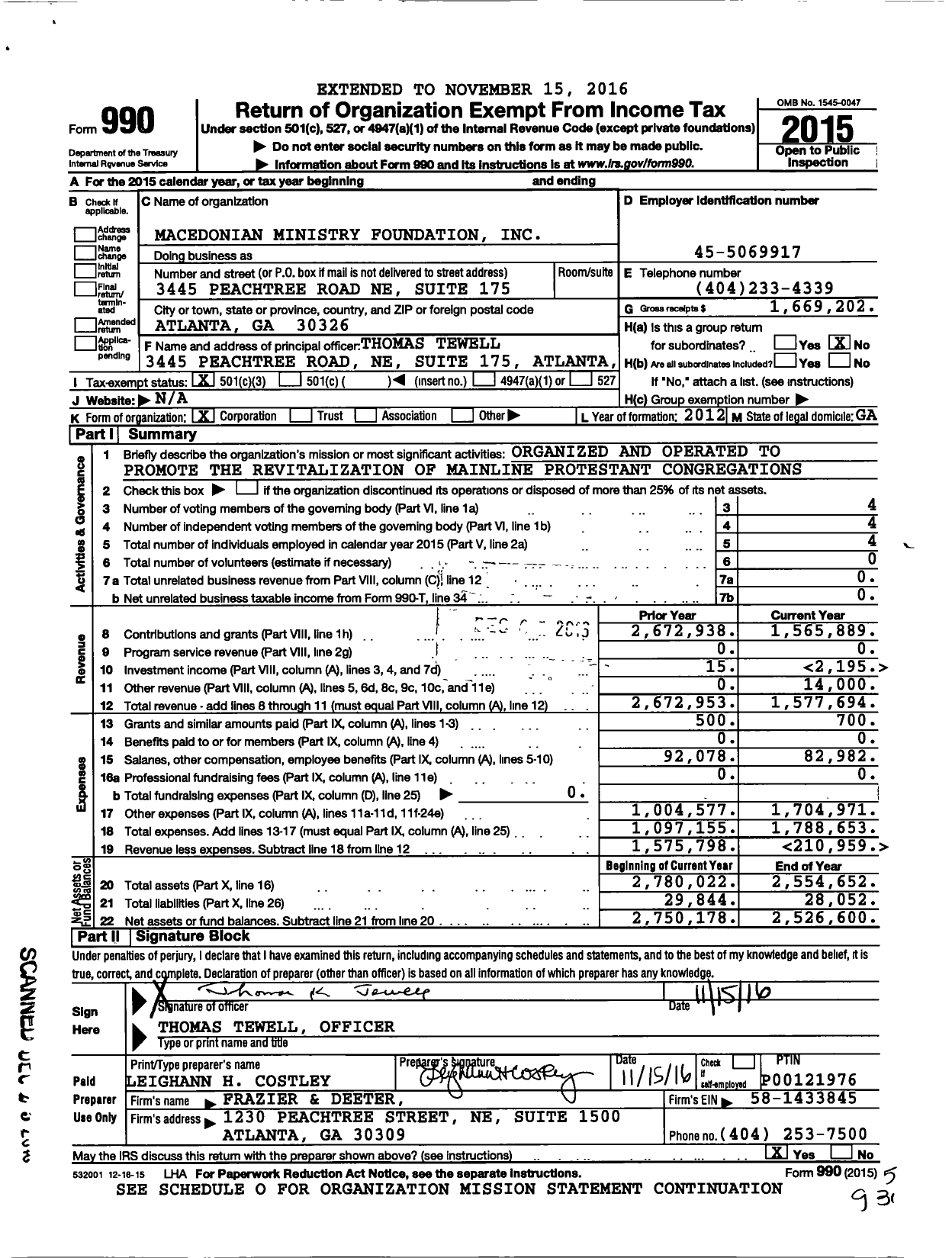 Image of first page of 2015 Form 990 for Macedonian Ministry Foundation