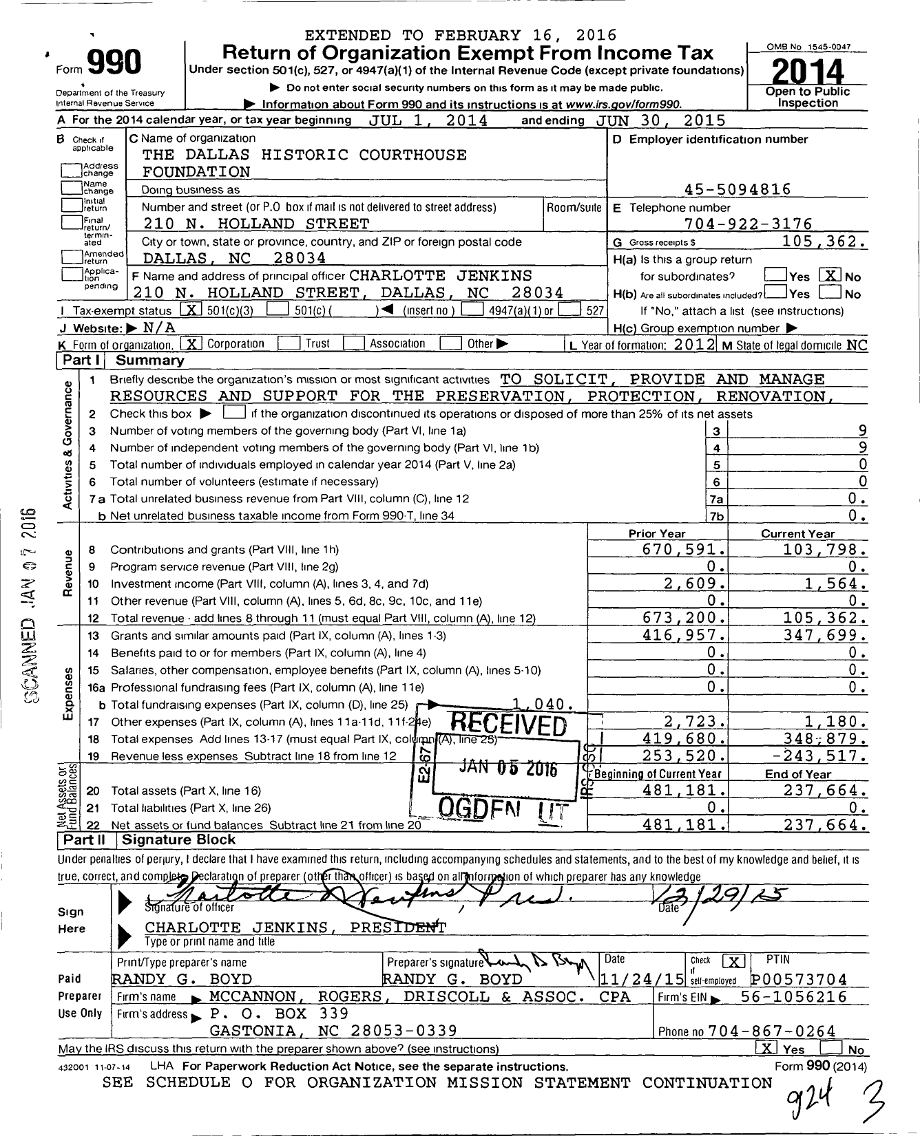 Image of first page of 2014 Form 990 for The Dallas Historic Courthouse Foundation