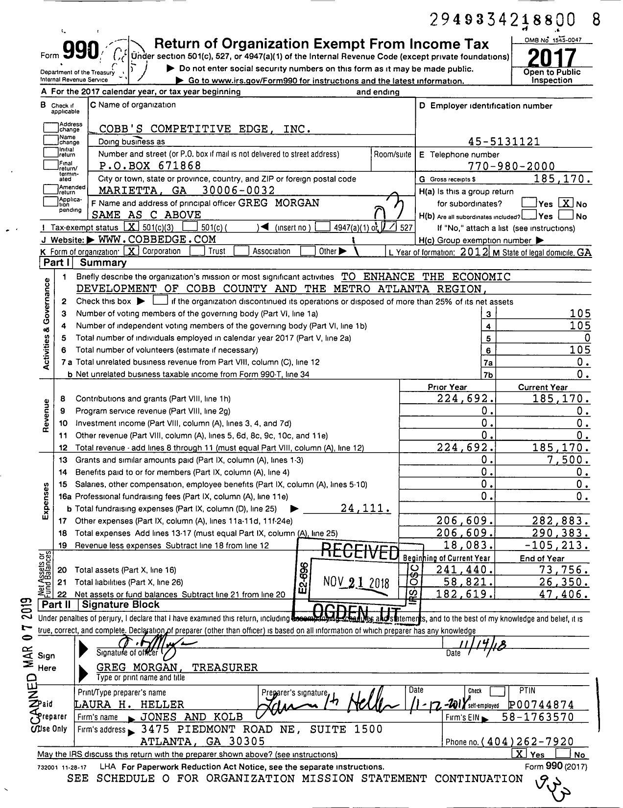 Image of first page of 2017 Form 990 for Select Cobb