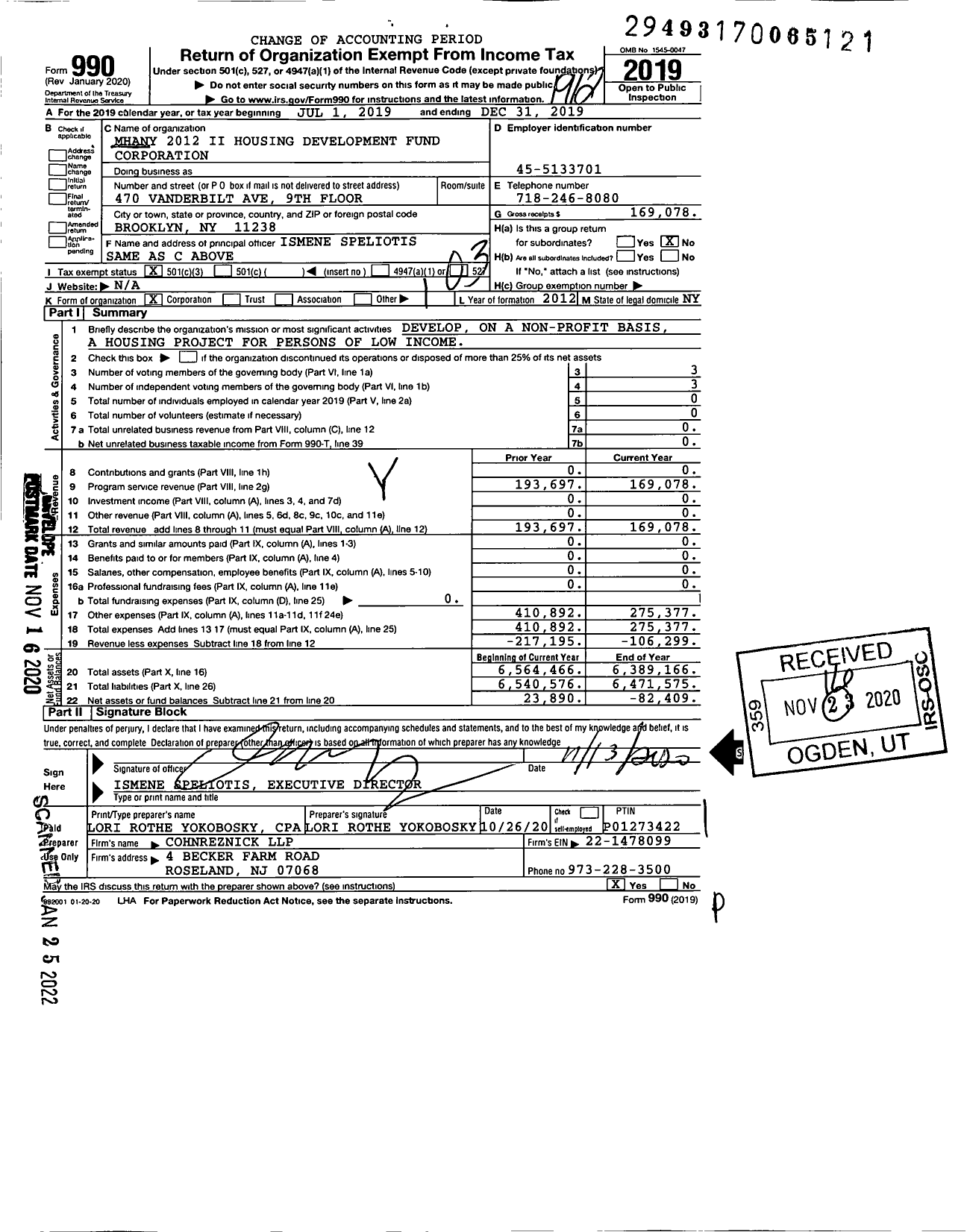 Image of first page of 2019 Form 990 for Mhany 2012 Ii Housing Development Fund Corporation