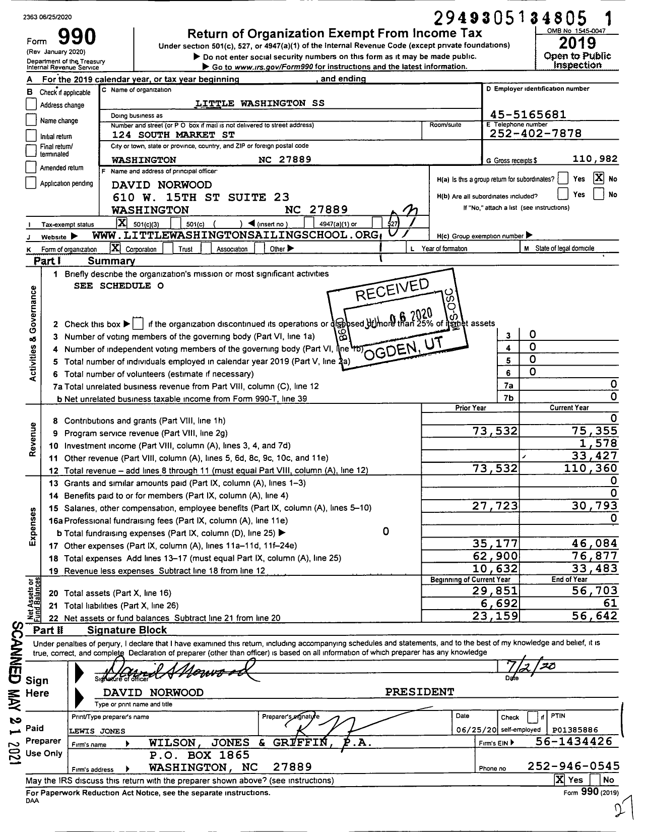 Image of first page of 2019 Form 990 for Little Washington SS