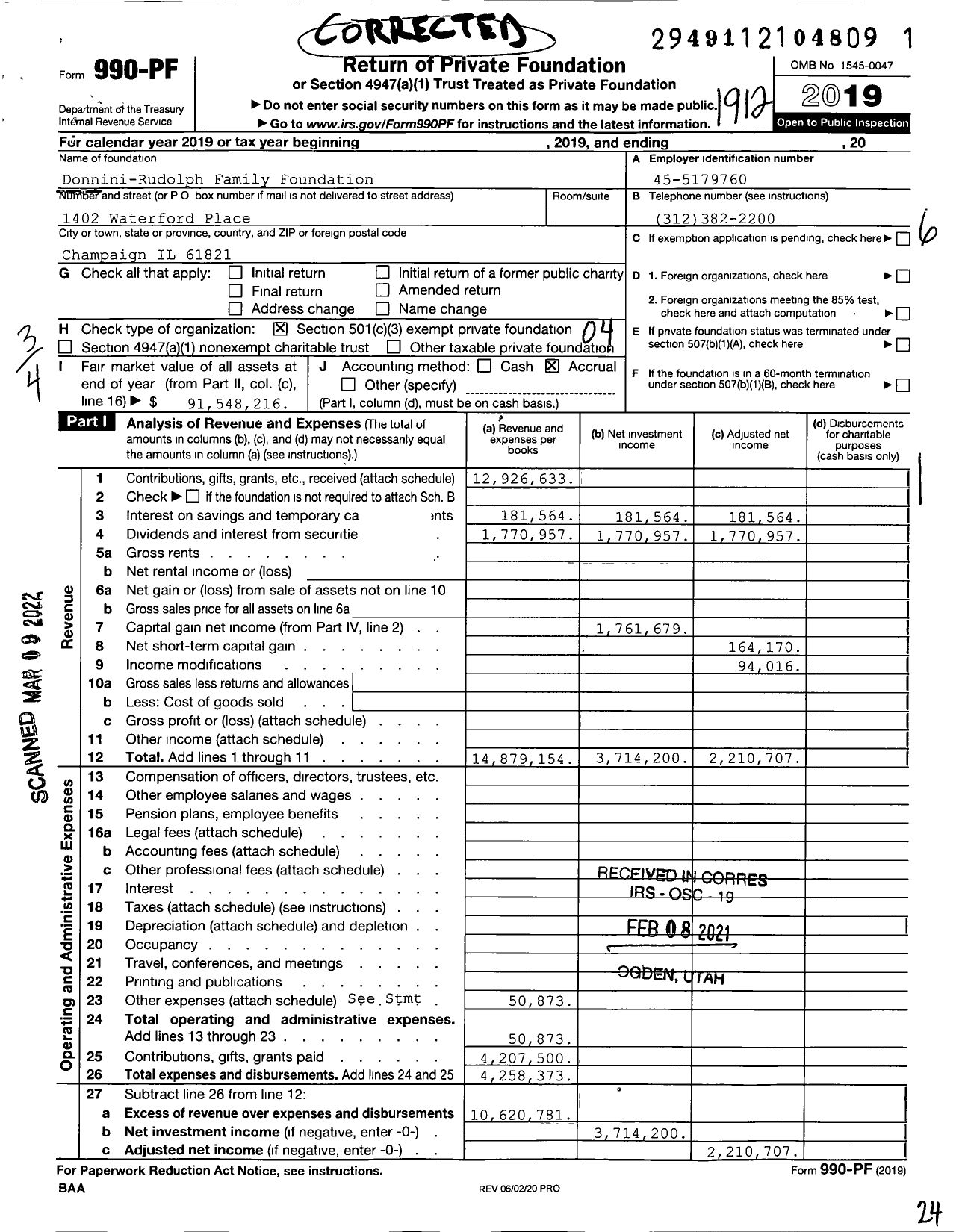 Image of first page of 2019 Form 990PF for Donnini-Rudolph Family Foundation