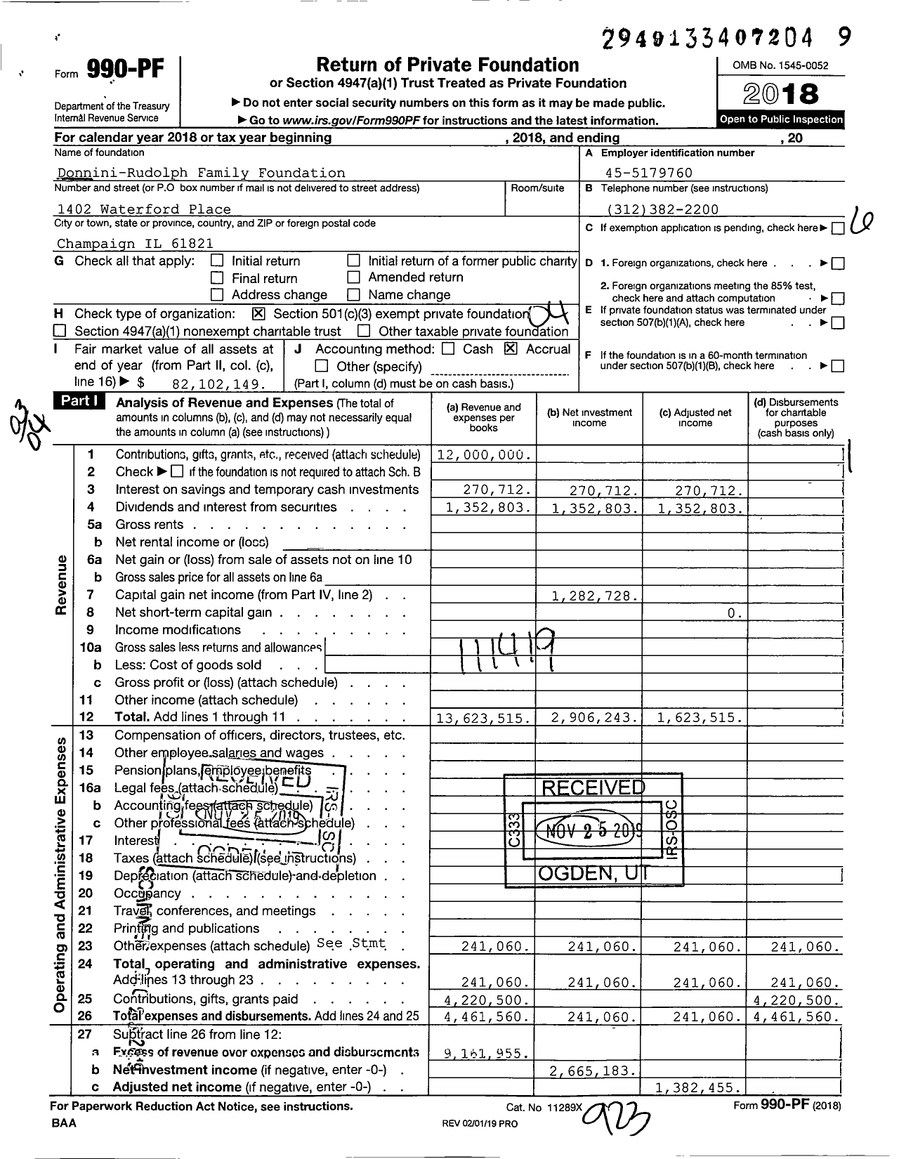 Image of first page of 2018 Form 990PF for Donnini-Rudolph Family Foundation