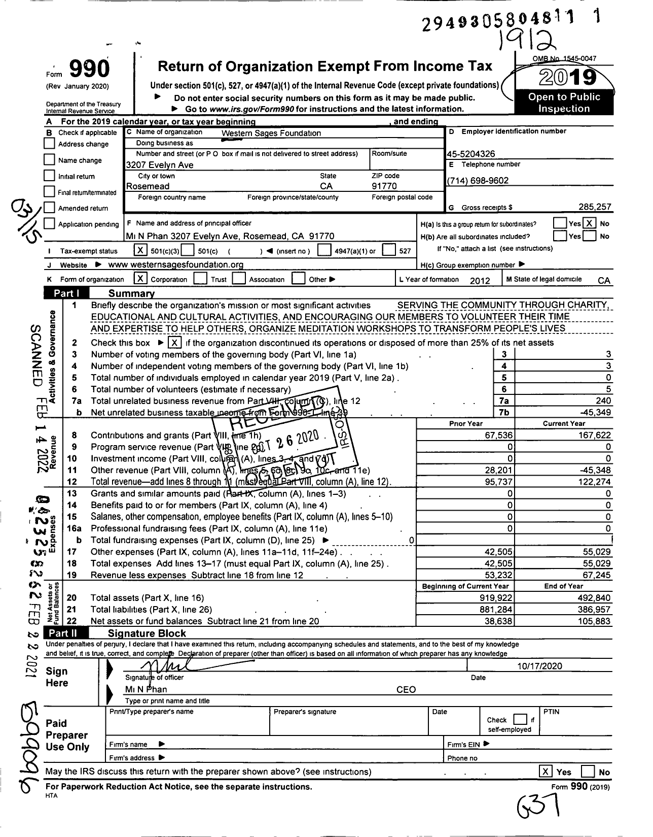 Image of first page of 2019 Form 990 for Western Sages Foundation