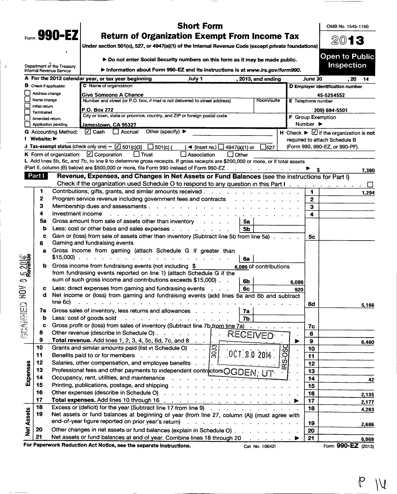 Image of first page of 2013 Form 990EZ for Give Someone A Chance