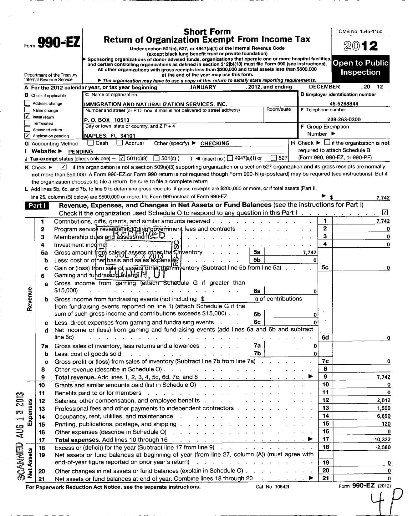 Image of first page of 2012 Form 990EZ for Naples Community Immigration Services
