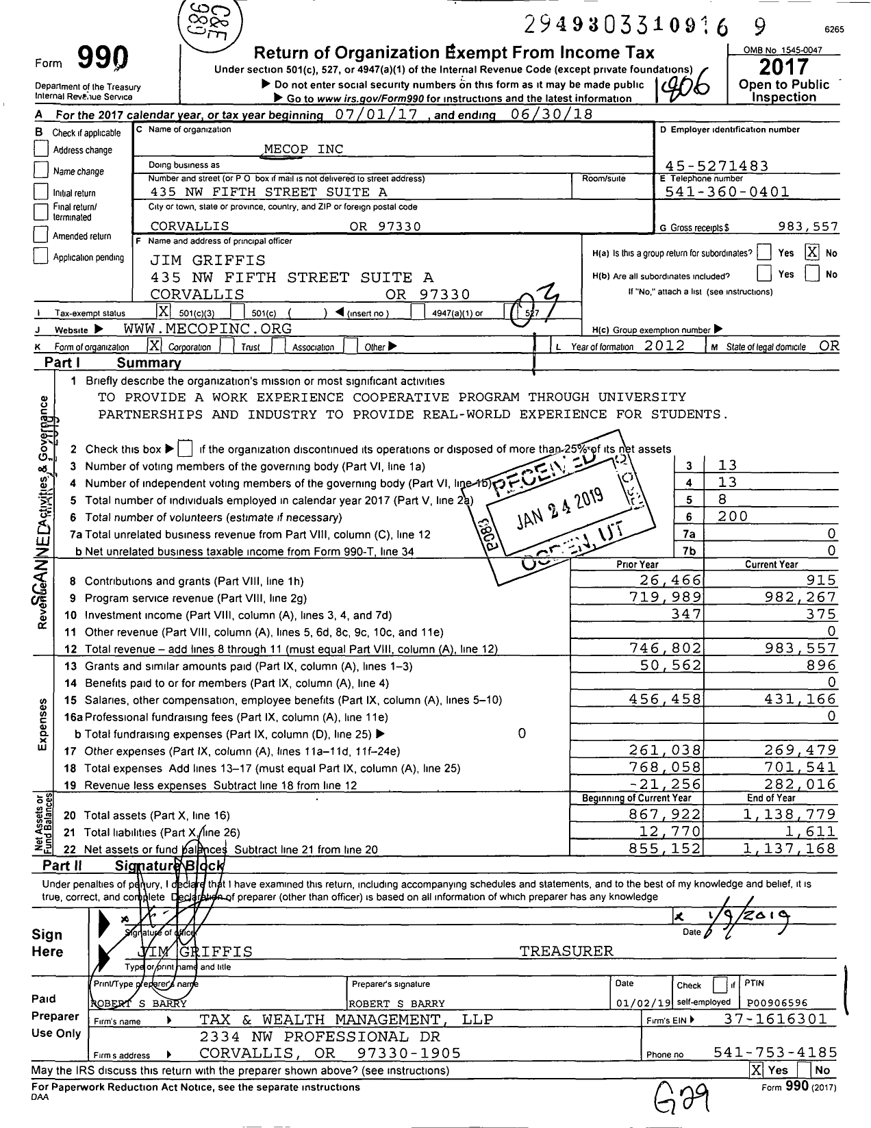 Image of first page of 2017 Form 990 for Multiple Engineering Coop Program (MECOP)