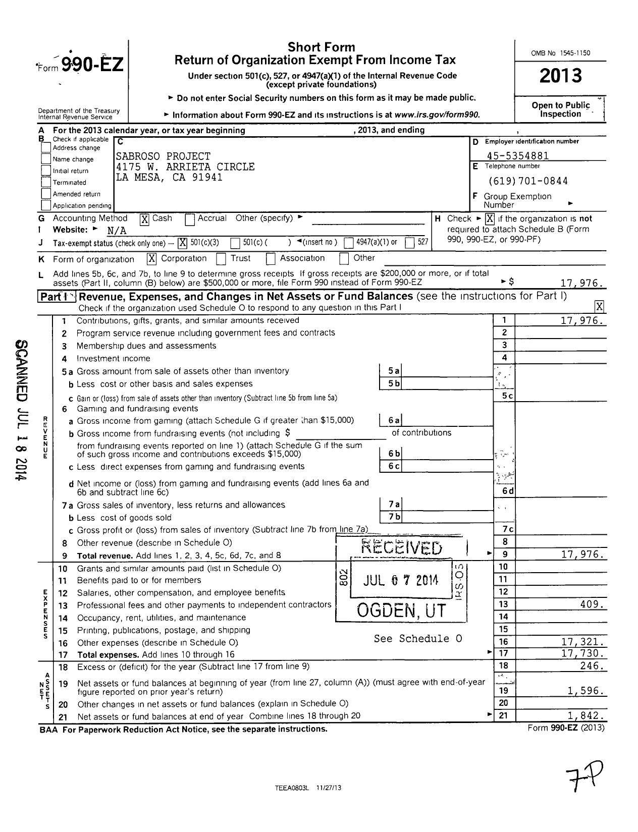 Image of first page of 2013 Form 990EZ for New Door Opportunities