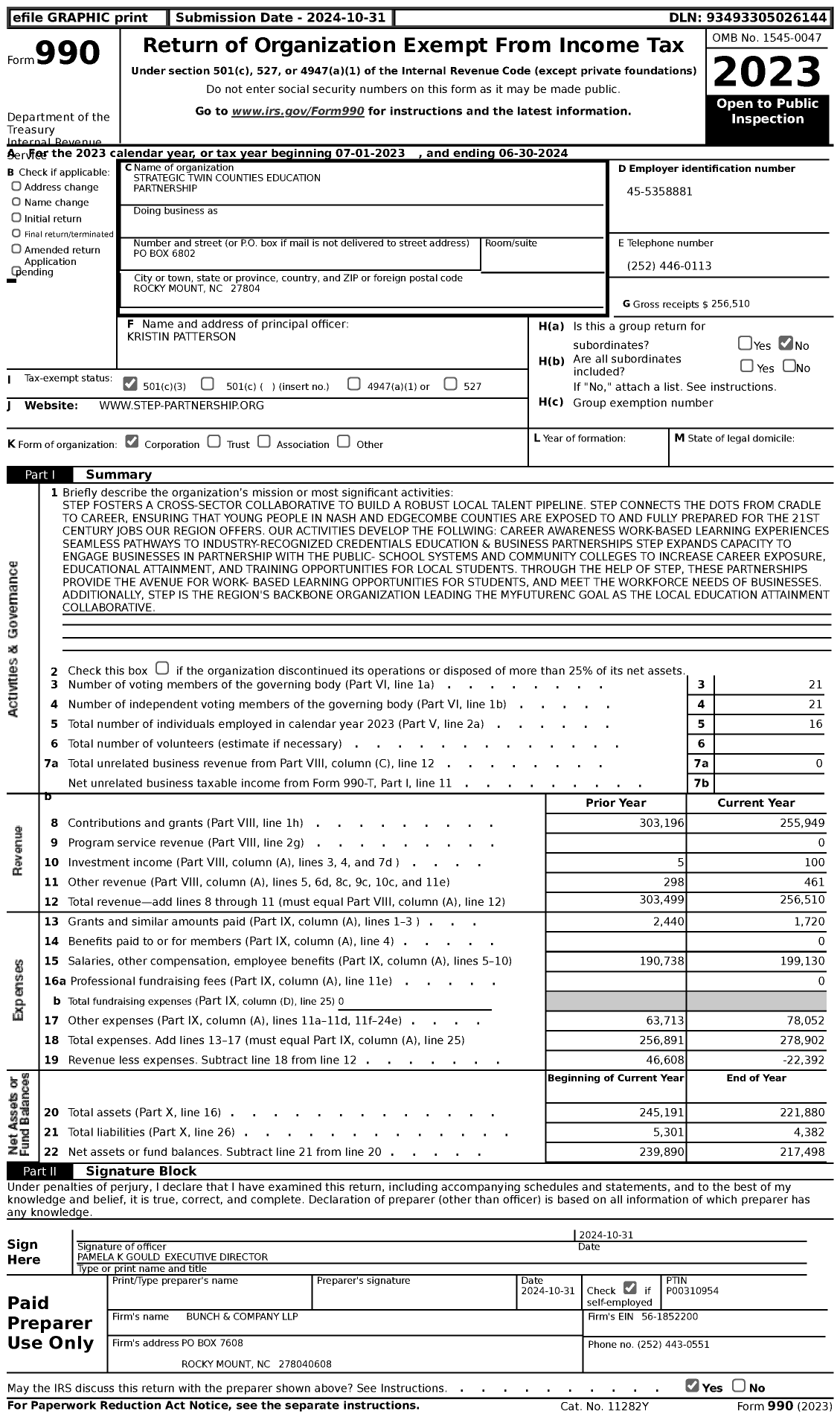 Image of first page of 2023 Form 990 for Strategic Twin Counties Education Partnership