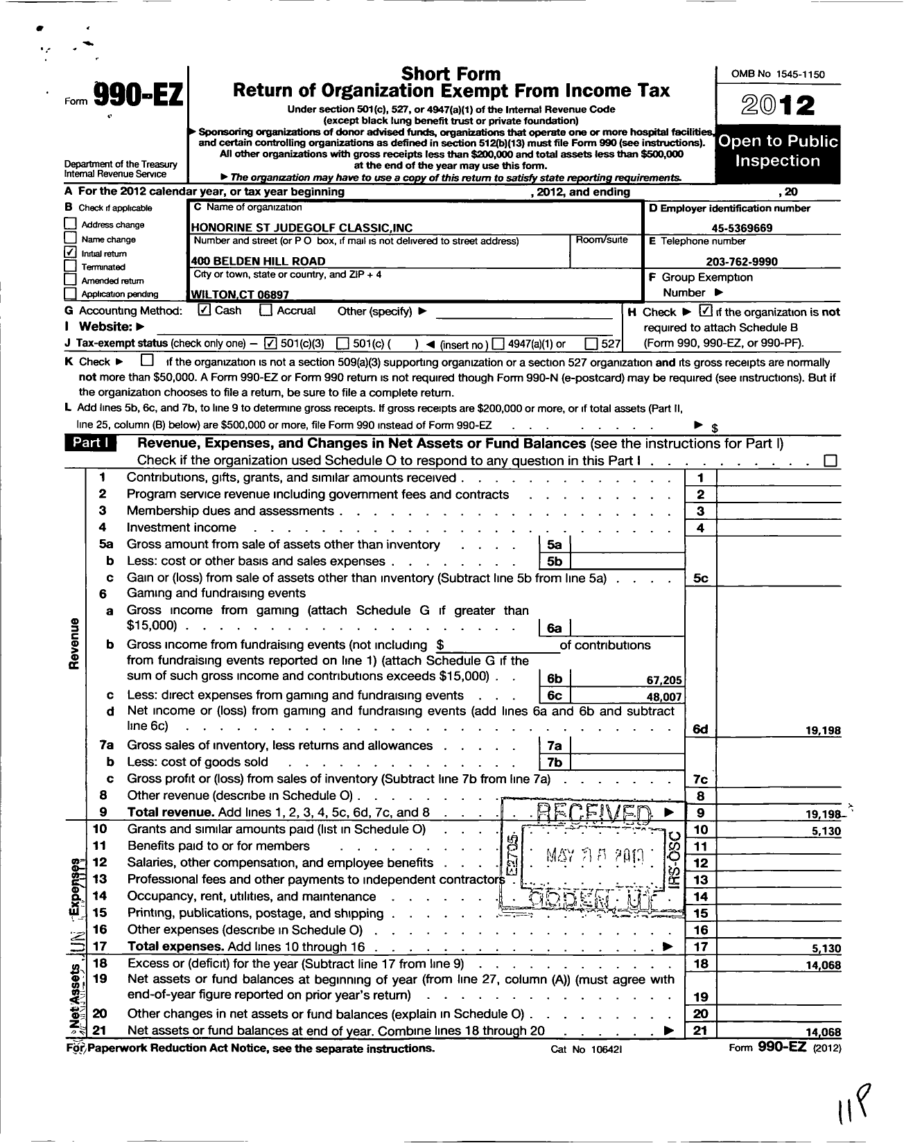 Image of first page of 2012 Form 990EZ for Honorine Golf Classic