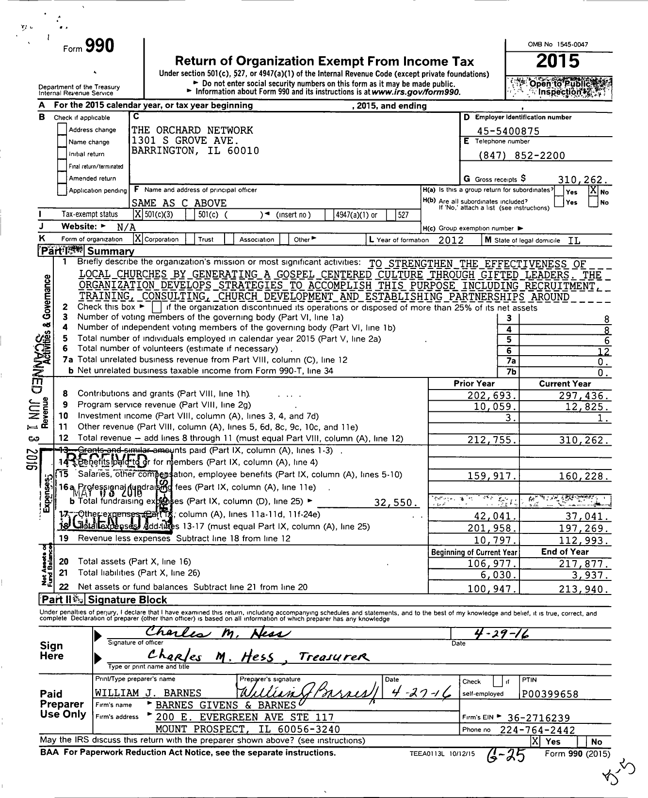 Image of first page of 2015 Form 990 for Orchard Network