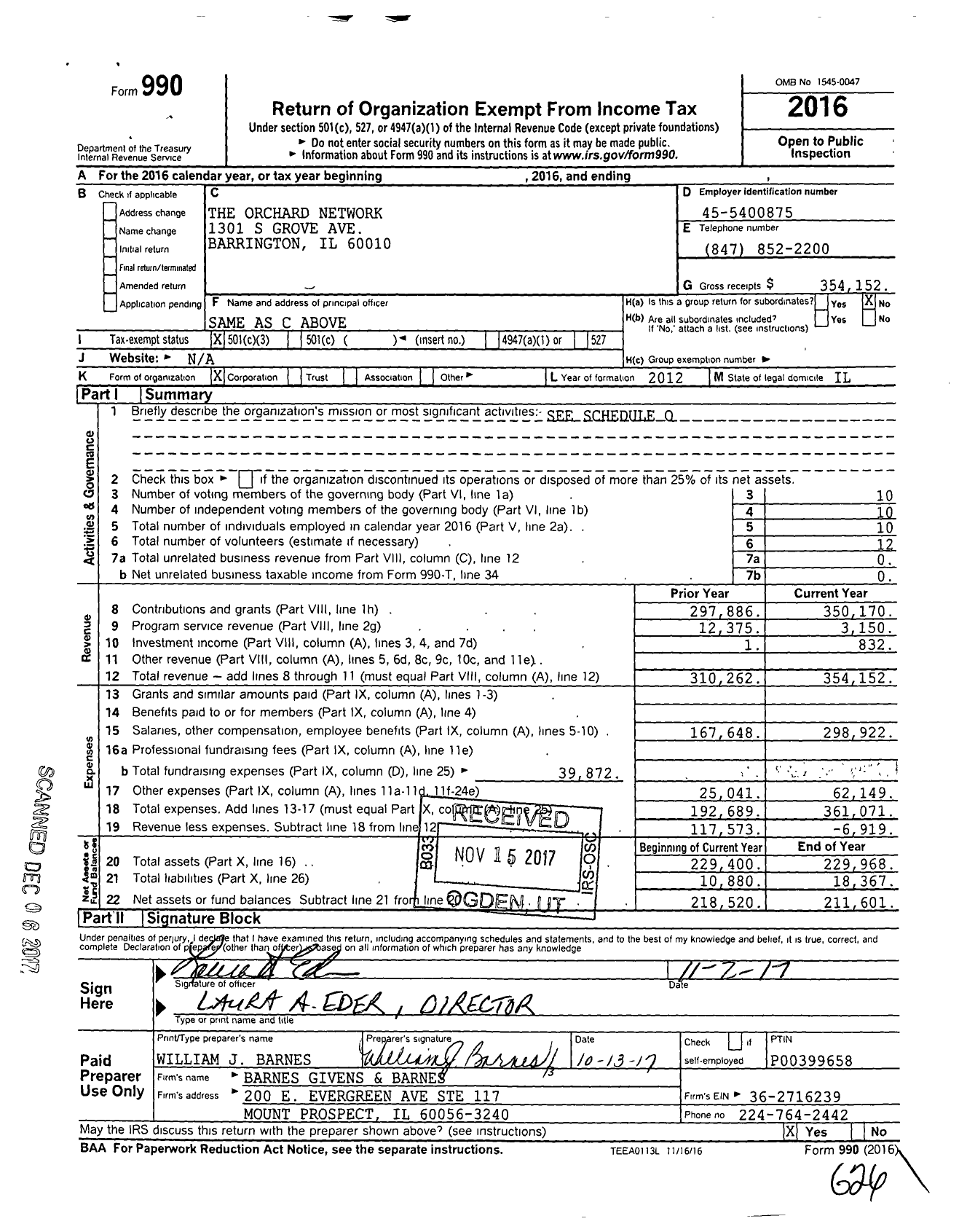 Image of first page of 2016 Form 990 for Orchard Network