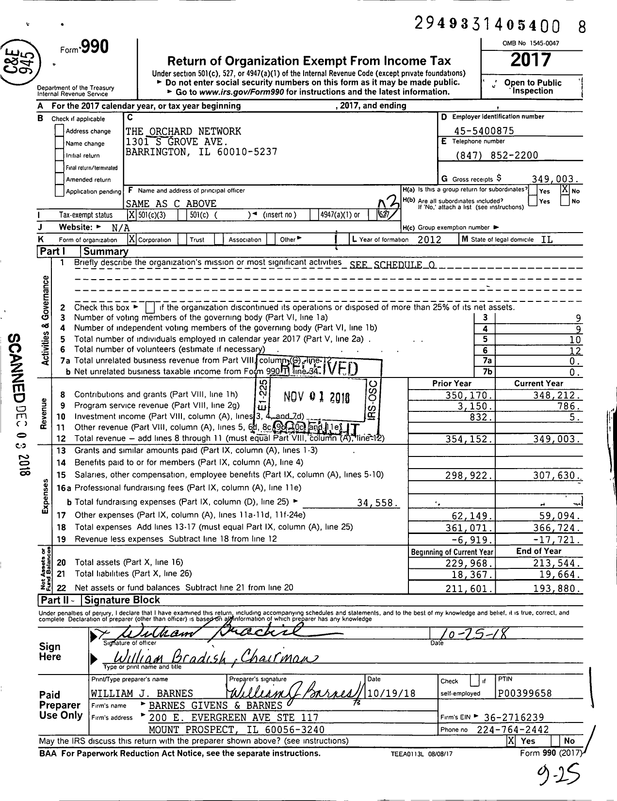 Image of first page of 2017 Form 990 for Orchard Network