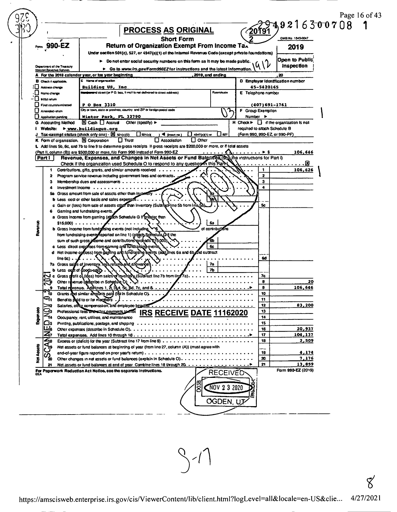 Image of first page of 2019 Form 990EZ for Interfaith Council of Central Florida