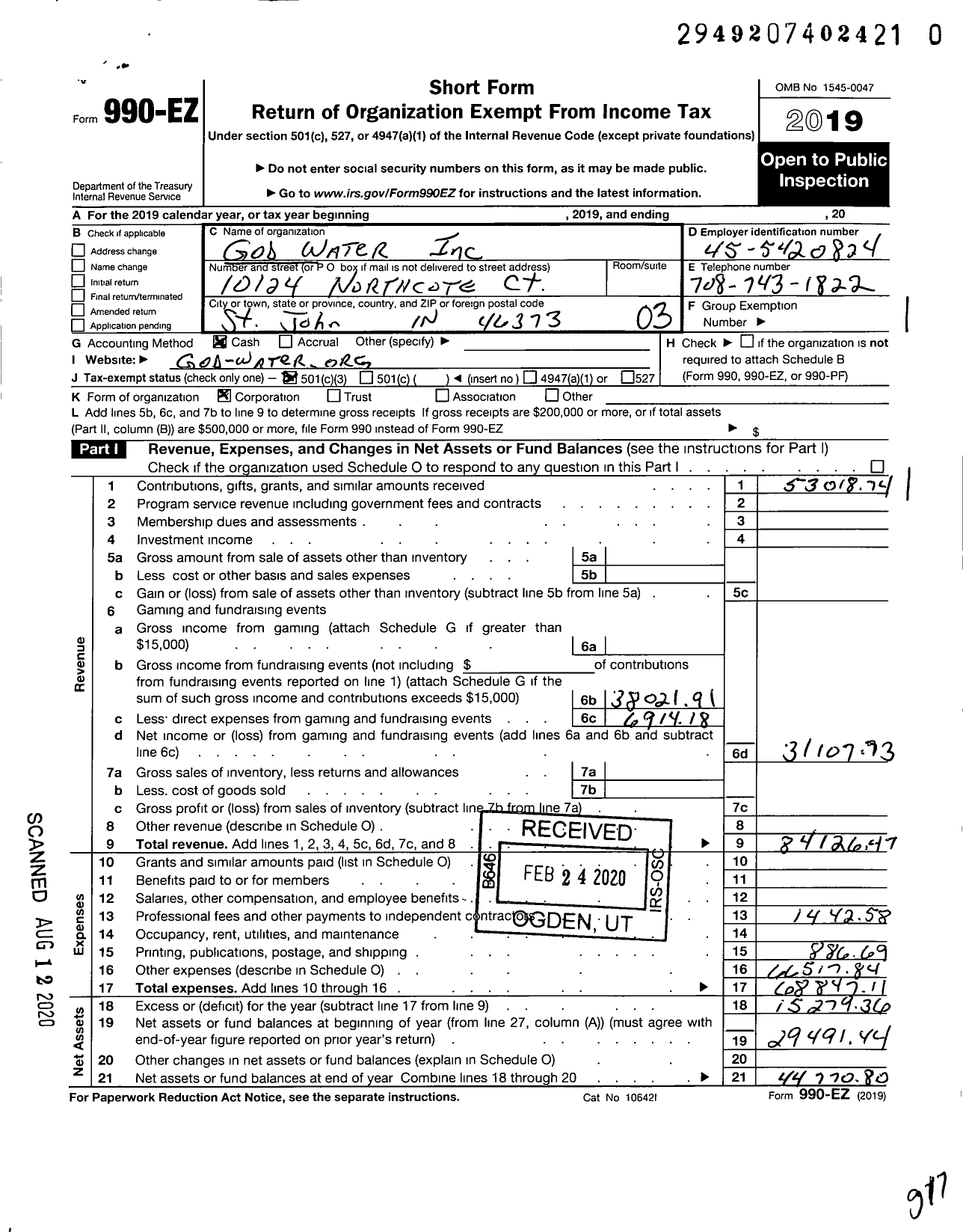 Image of first page of 2019 Form 990EZ for God Water