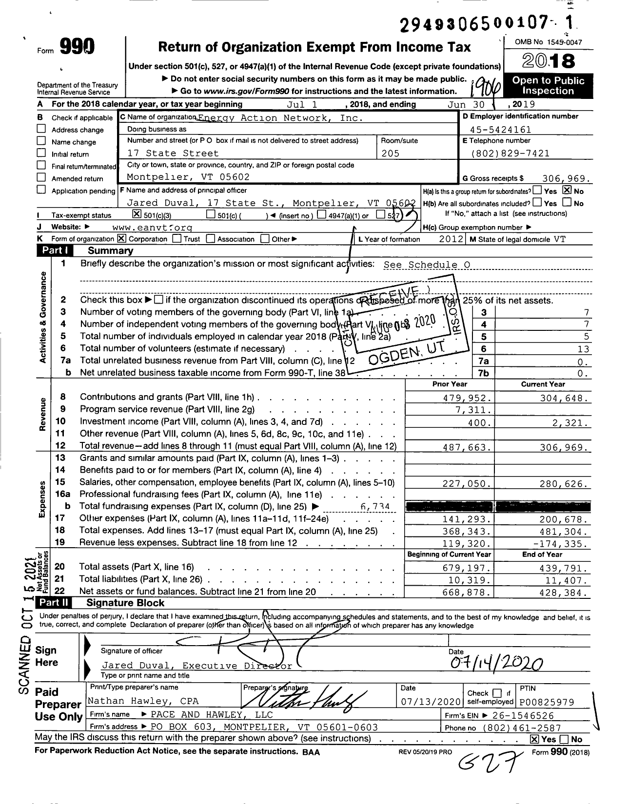 Image of first page of 2018 Form 990 for Energy Action Network