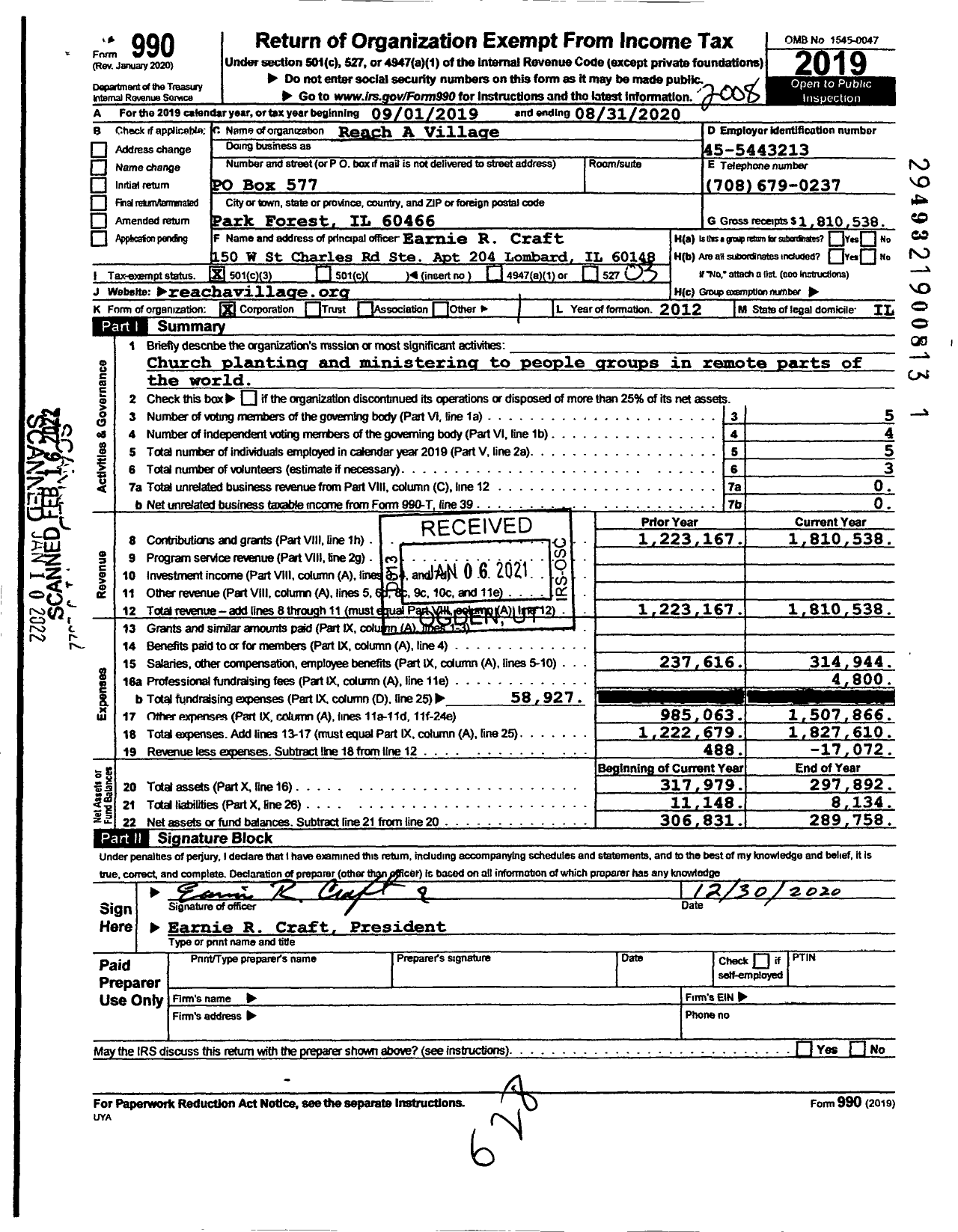 Image of first page of 2019 Form 990 for Reach A Village