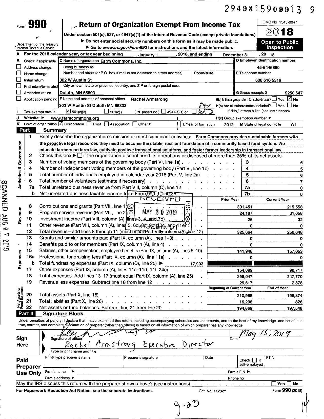 Image of first page of 2018 Form 990 for Farm Commons