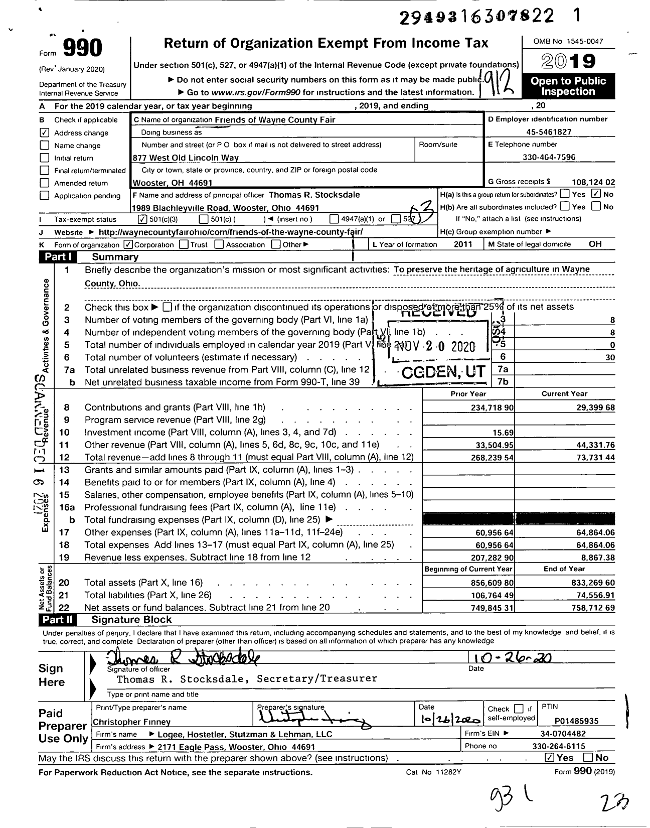 Image of first page of 2019 Form 990 for Friends of Wayne County Fair