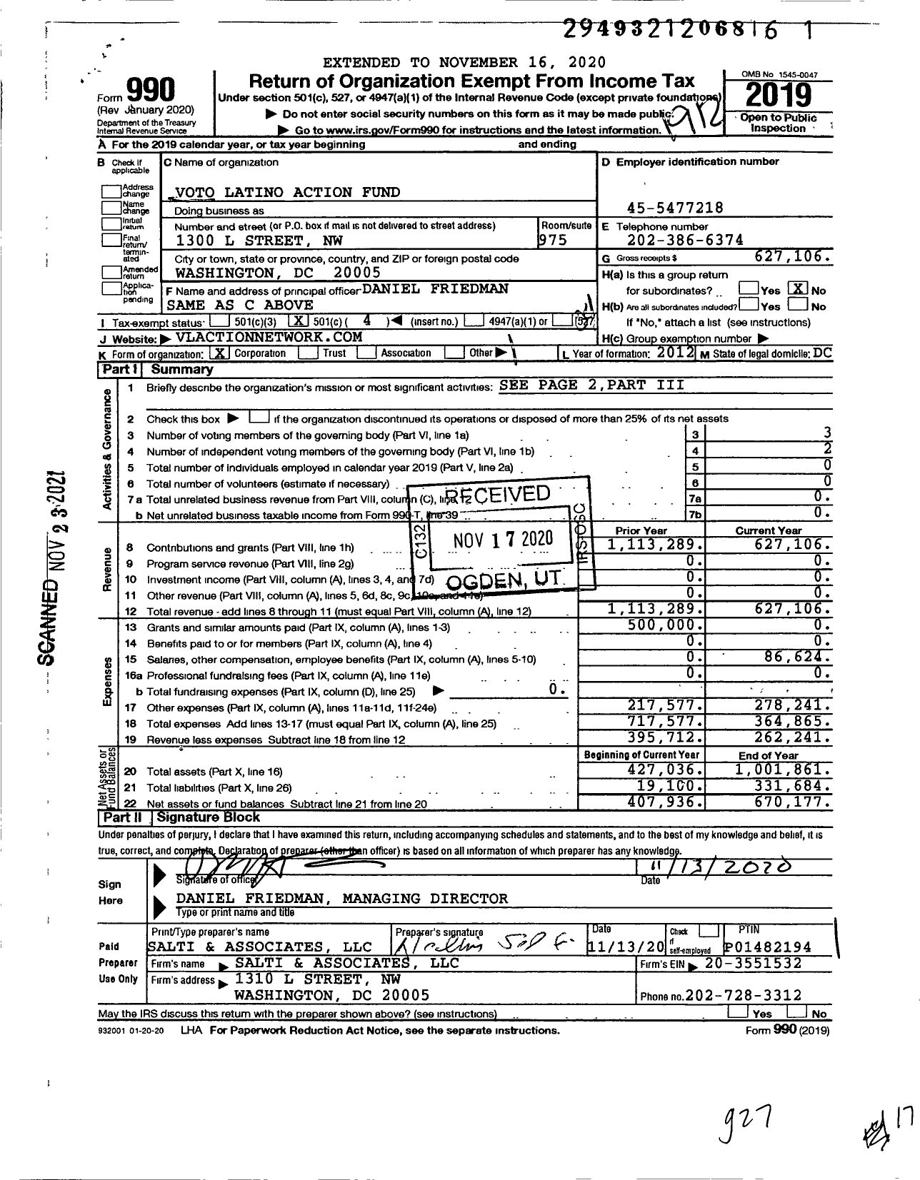 Image of first page of 2019 Form 990O for Voto Latino