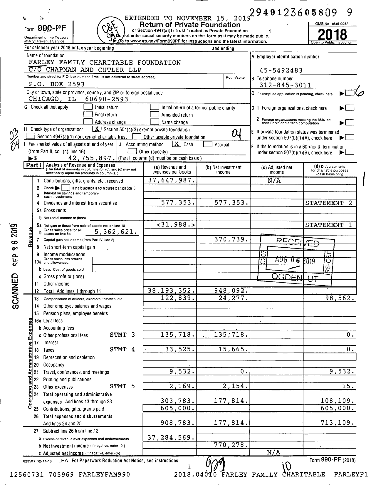 Image of first page of 2018 Form 990PF for Farley Family Charitable Foundation