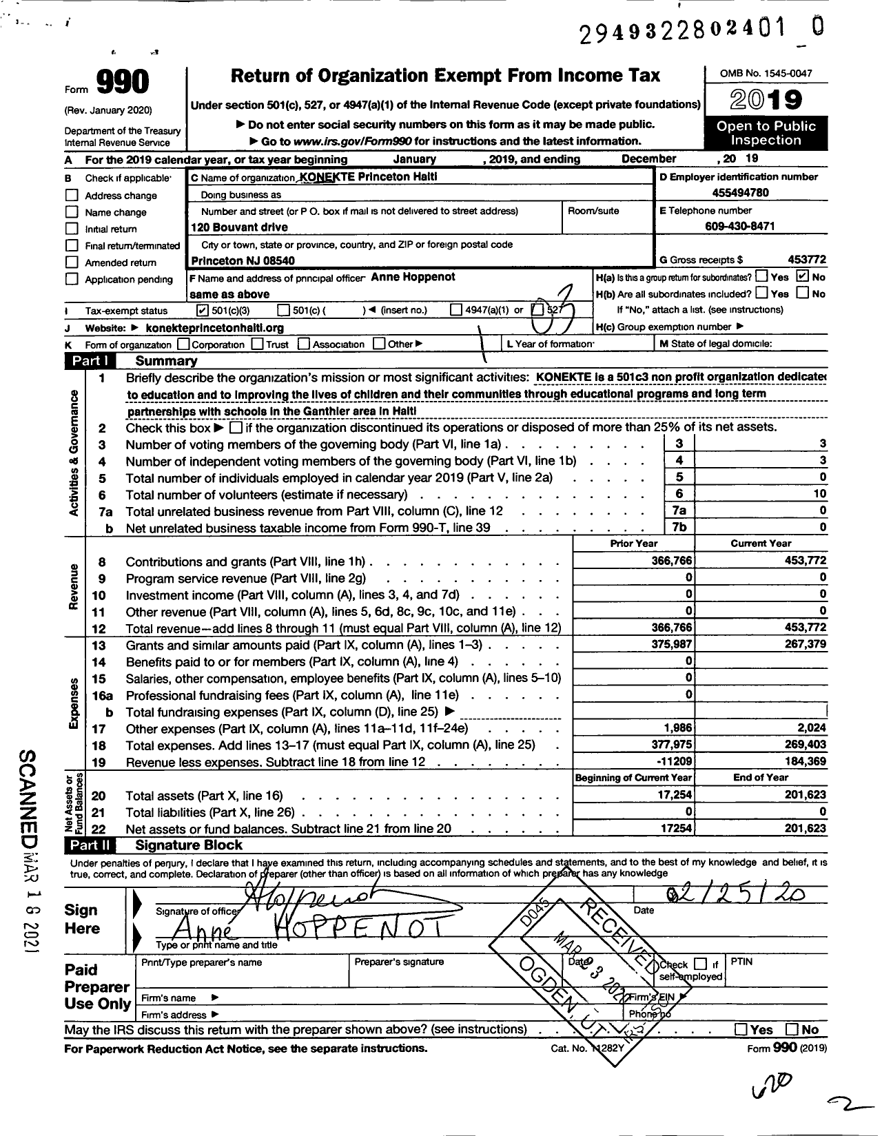 Image of first page of 2019 Form 990 for Princeton Haiti Konekte