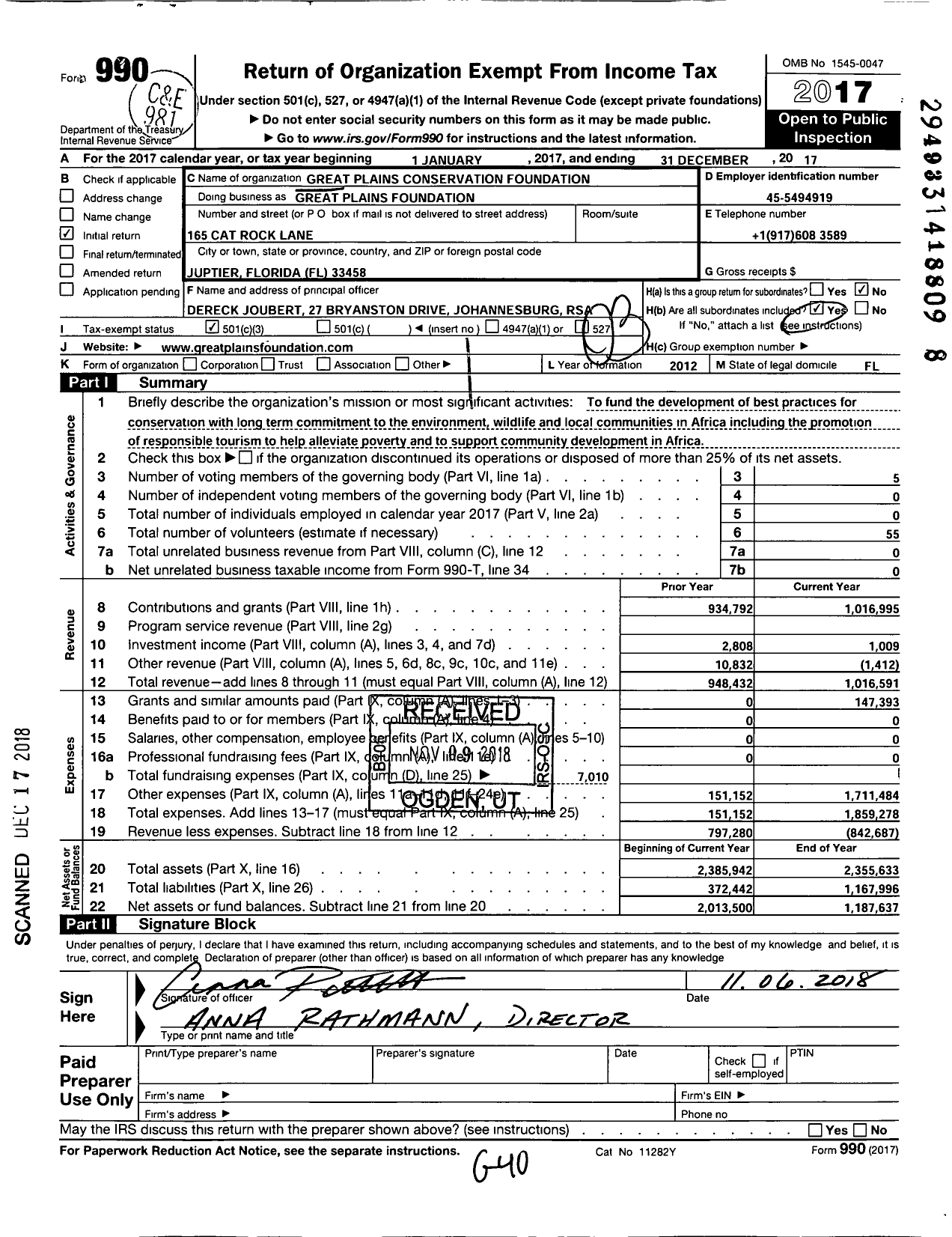 Image of first page of 2017 Form 990 for Great Plains Foundation / Great Plains Conservation Foundation