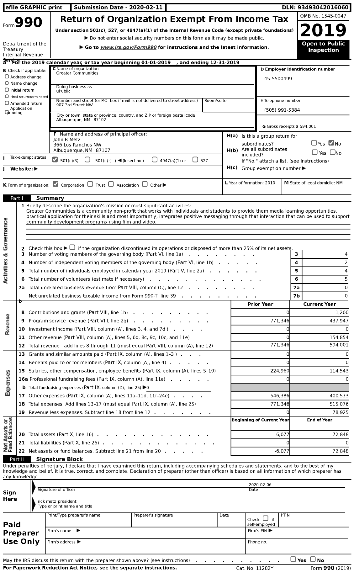 Image of first page of 2019 Form 990 for The Prop House