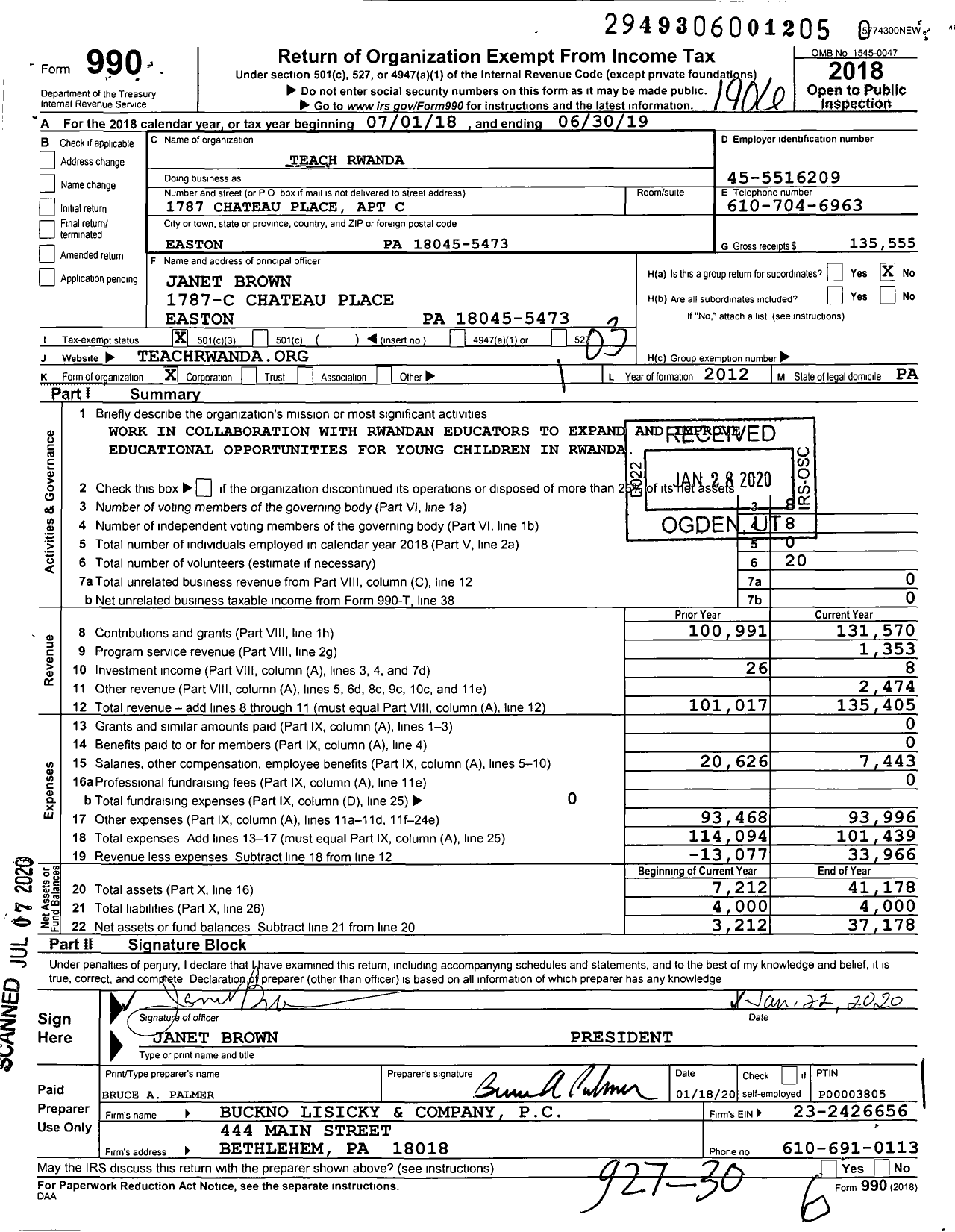 Image of first page of 2018 Form 990 for Teach Rwanda