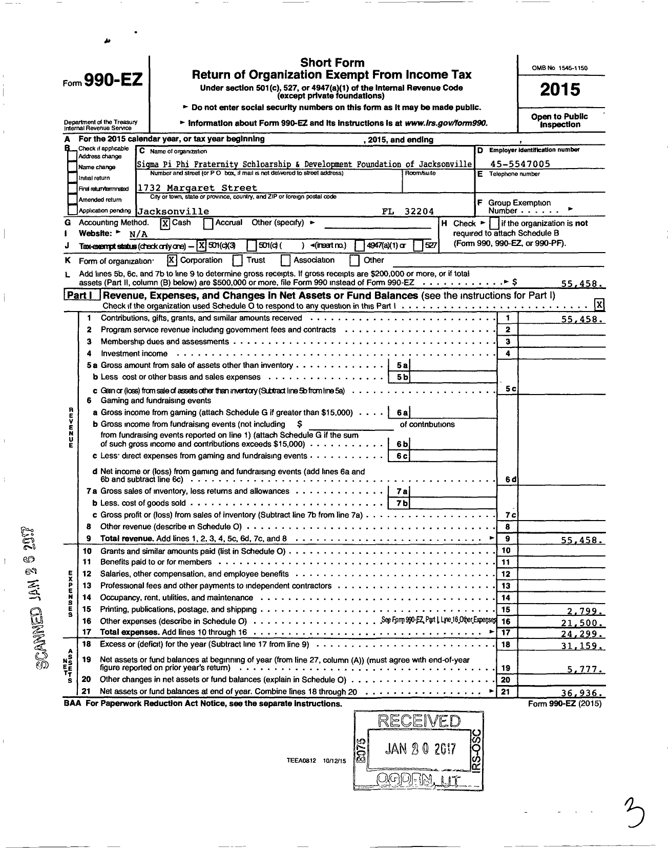 Image of first page of 2015 Form 990EZ for Gamma Beta Boule Foundation