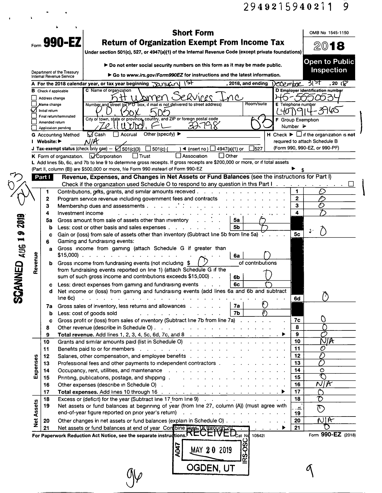 Image of first page of 2018 Form 990EZ for 5 H Women Services