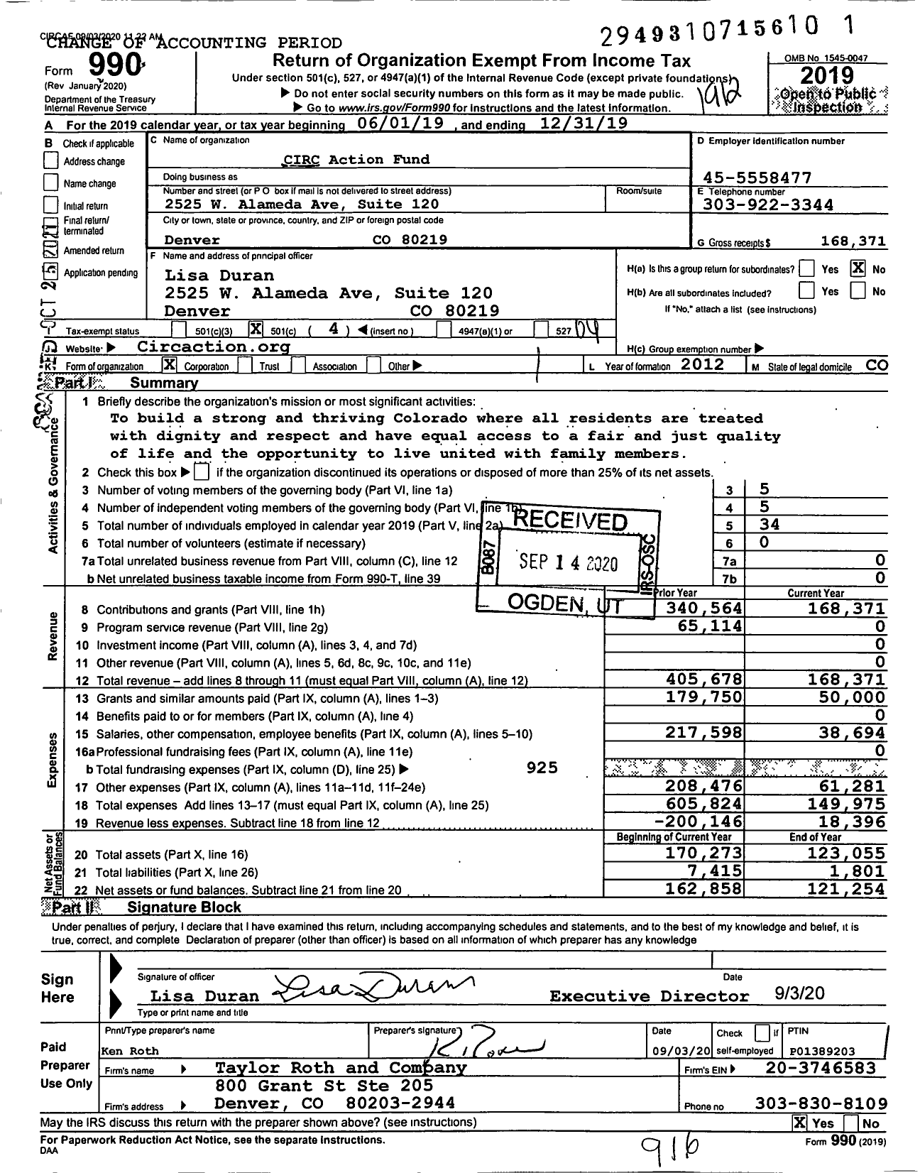 Image of first page of 2019 Form 990O for Circ Action Fund