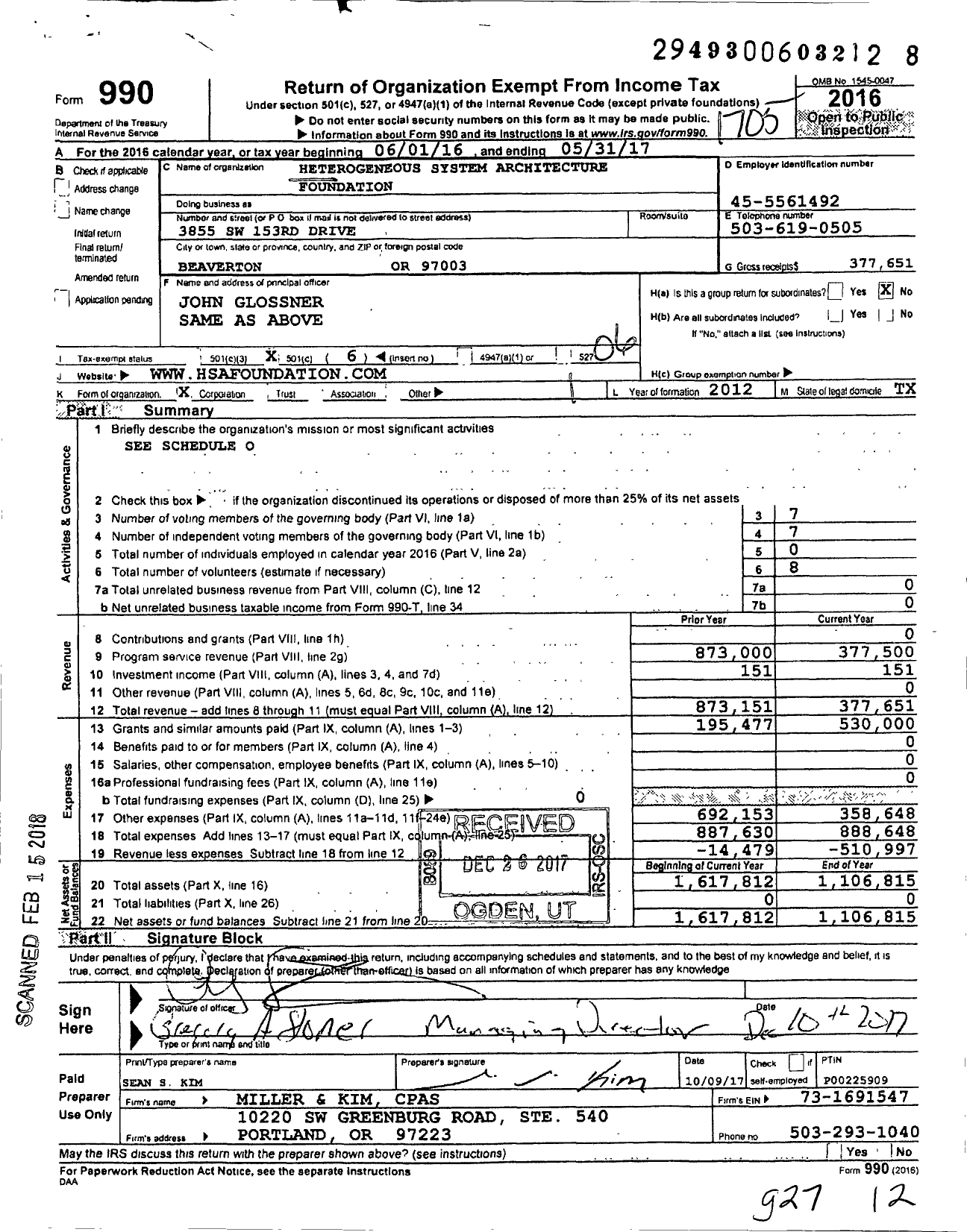 Image of first page of 2016 Form 990O for Heterogeneous System Architecture Foundation