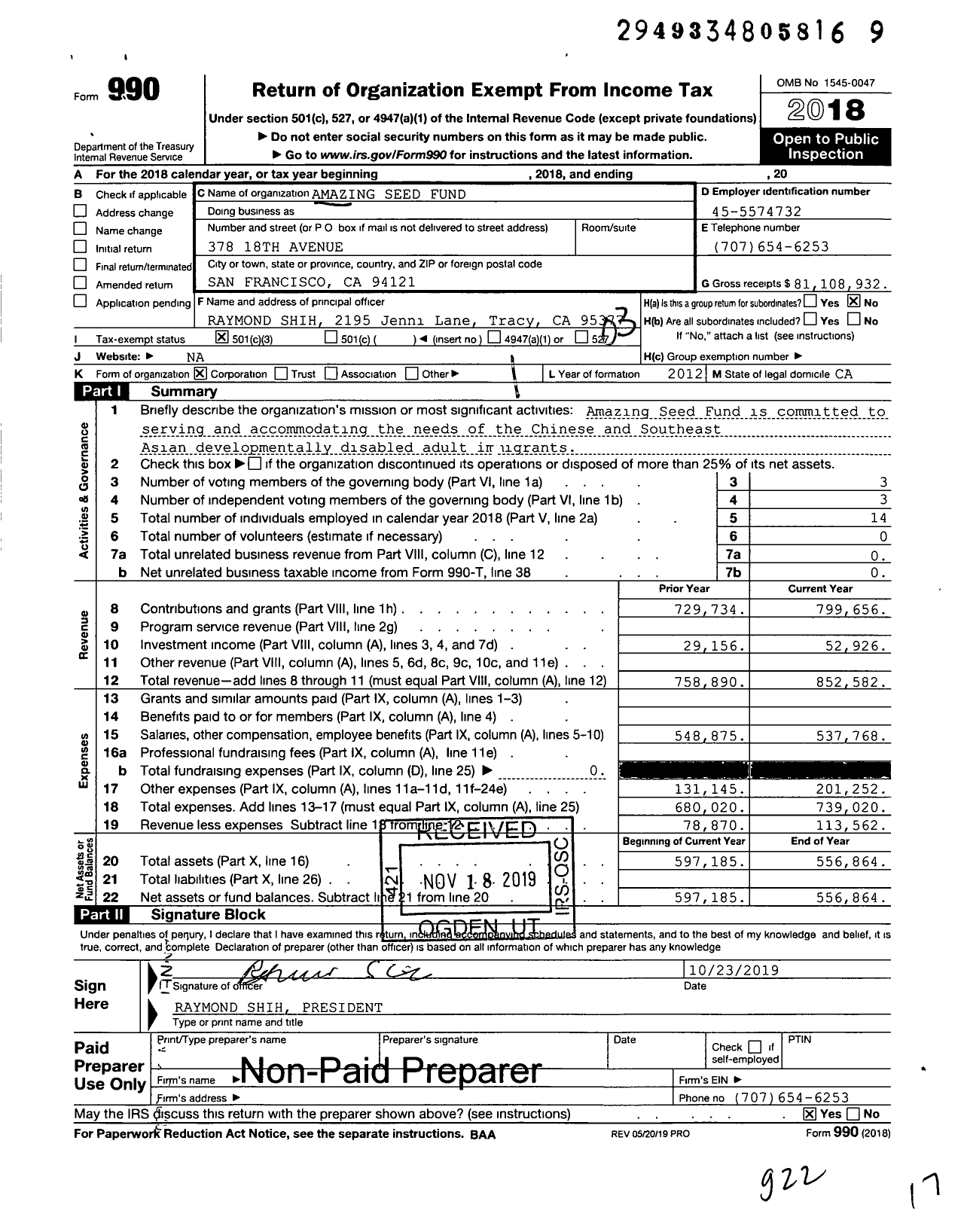 Image of first page of 2018 Form 990 for Opportunity Unlimited