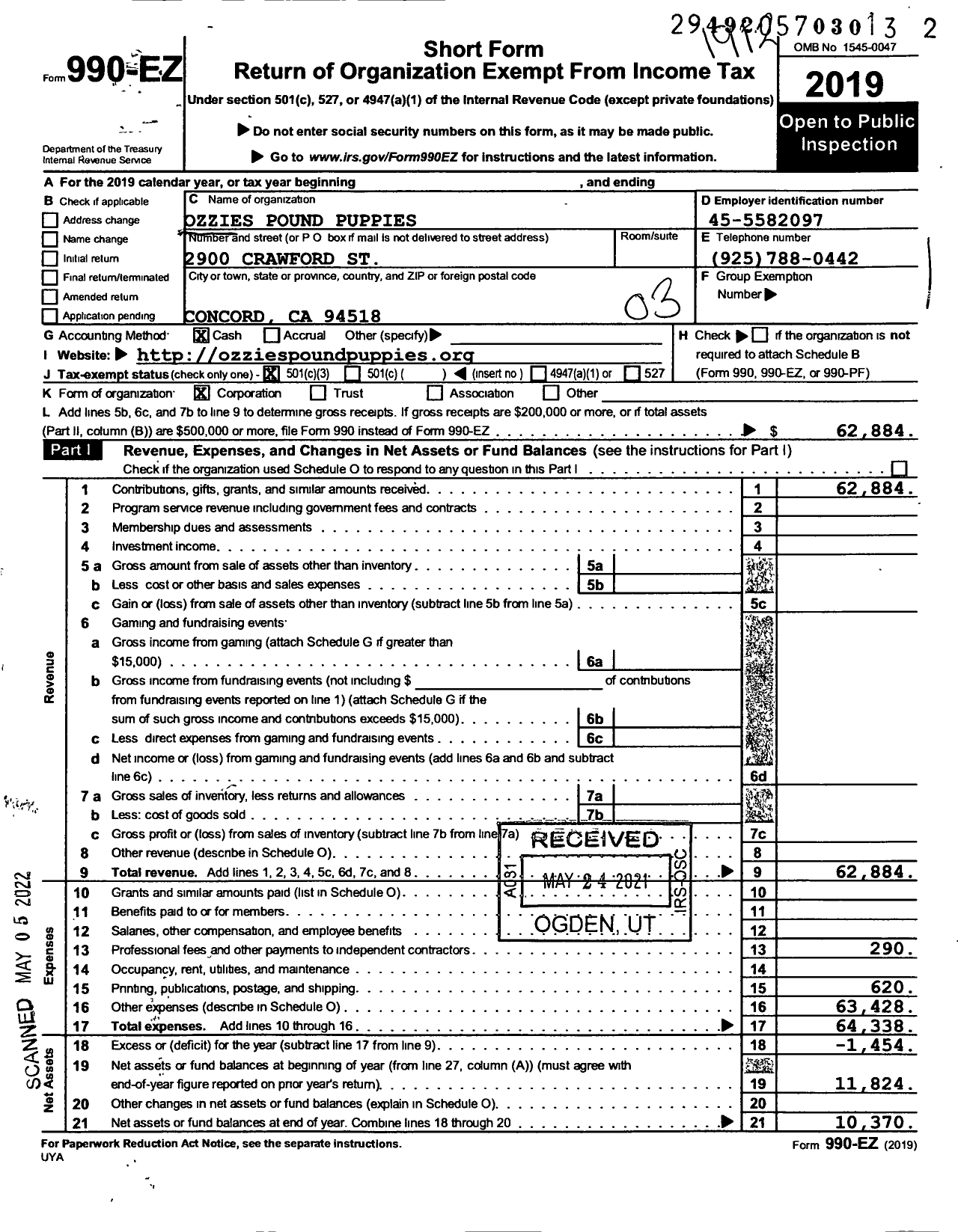 Image of first page of 2020 Form 990EZ for Ozzies Pound Puppies