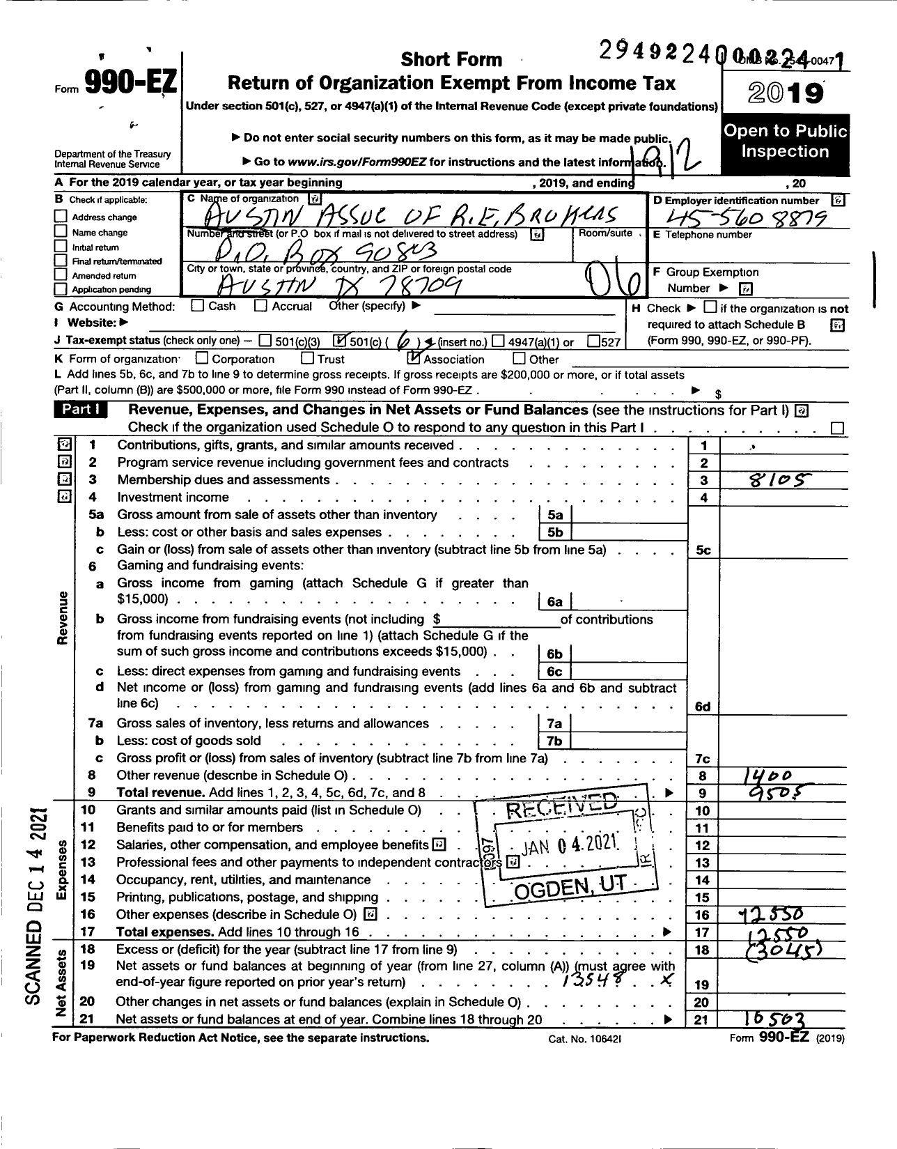 Image of first page of 2019 Form 990EO for Austin Association of Real Estate Brokers