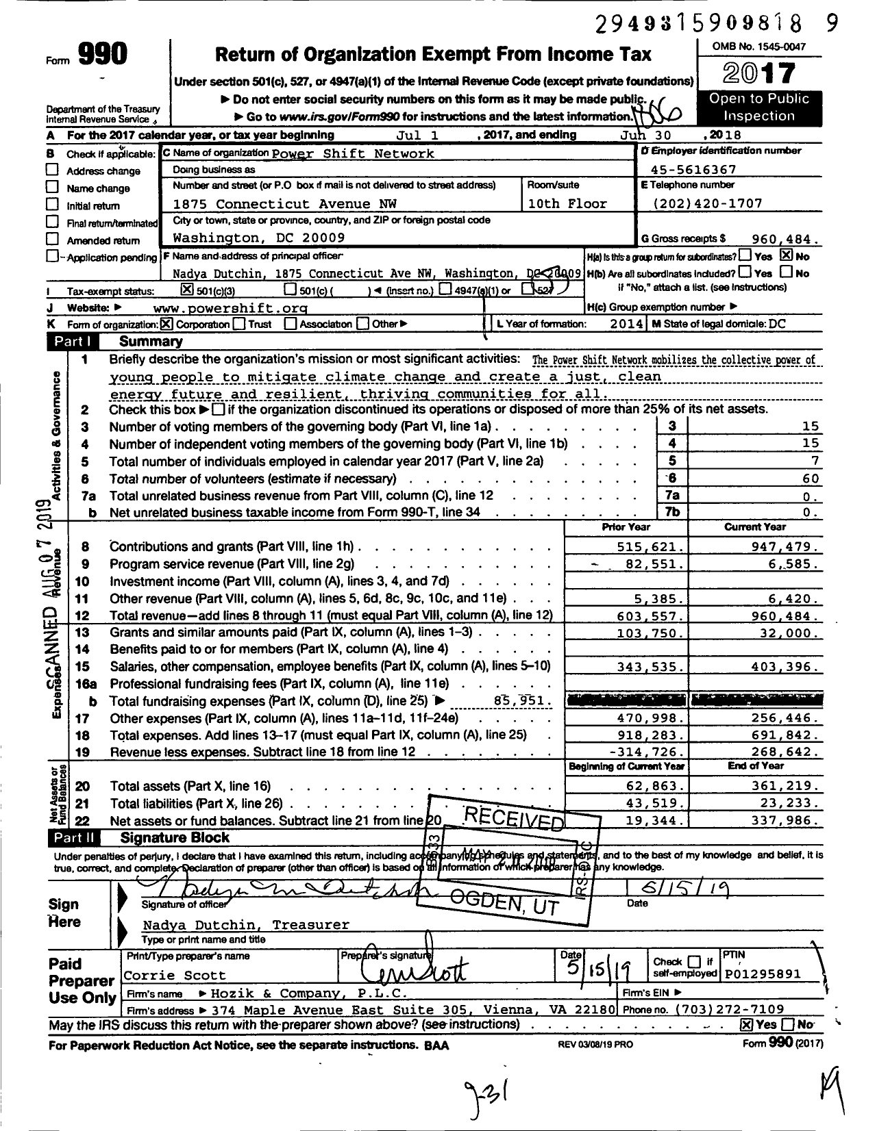Image of first page of 2017 Form 990 for Power Shift Network
