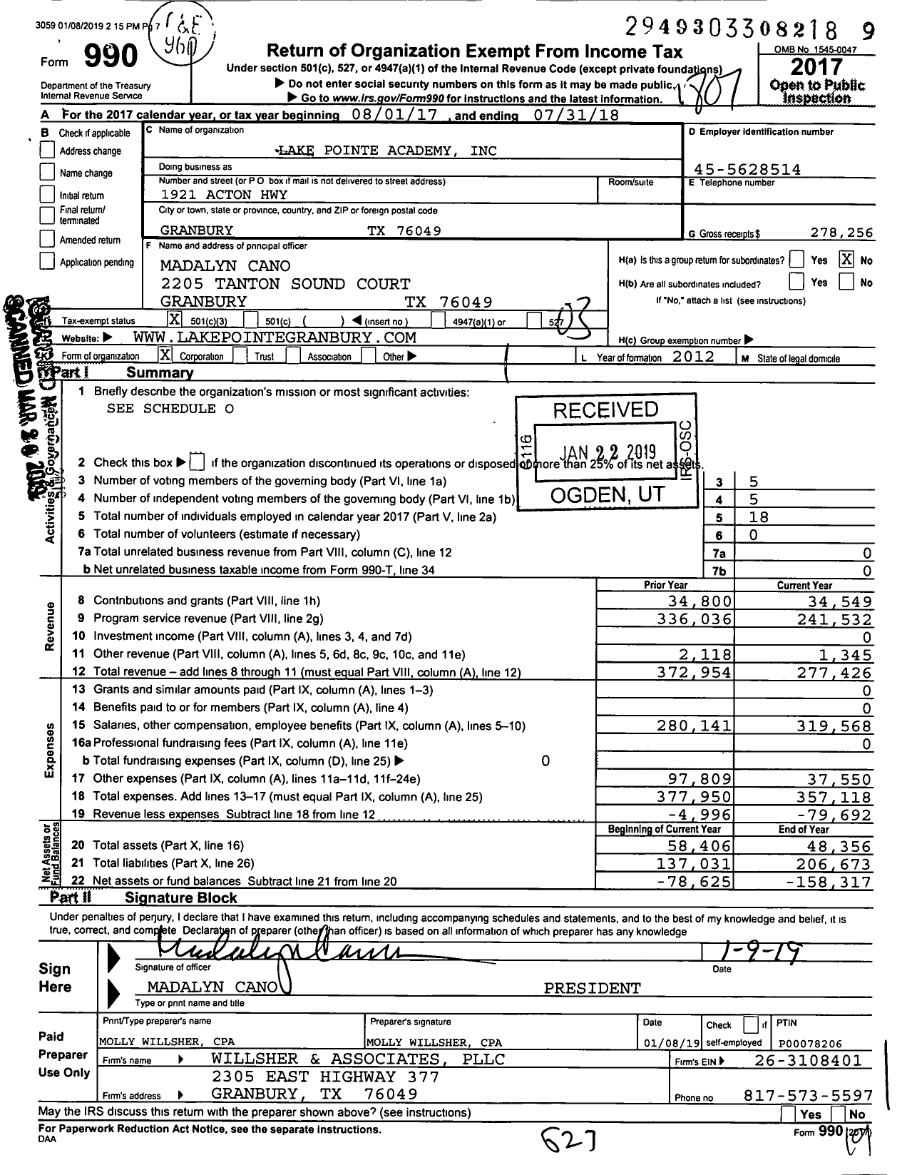 Image of first page of 2017 Form 990 for Lake Pointe Academy