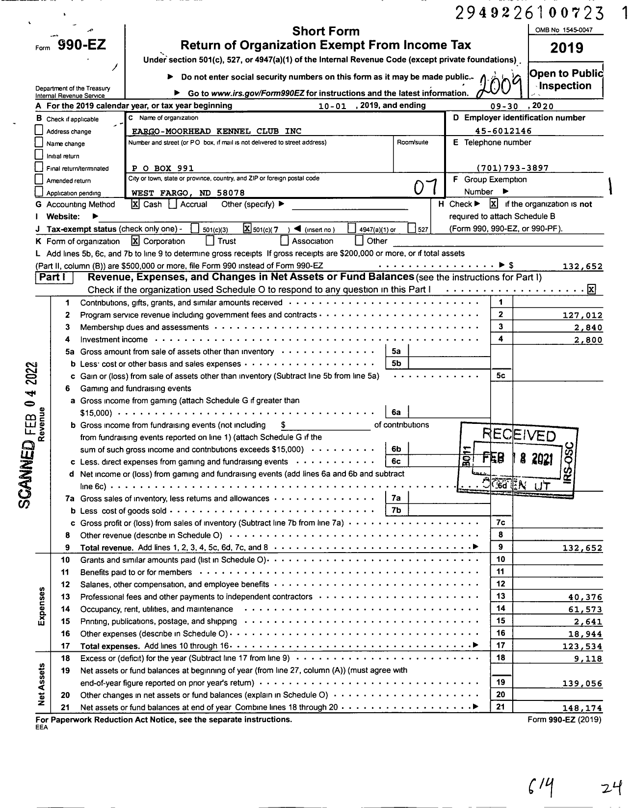 Image of first page of 2019 Form 990EO for Fargo-Moorhead Kennel Club