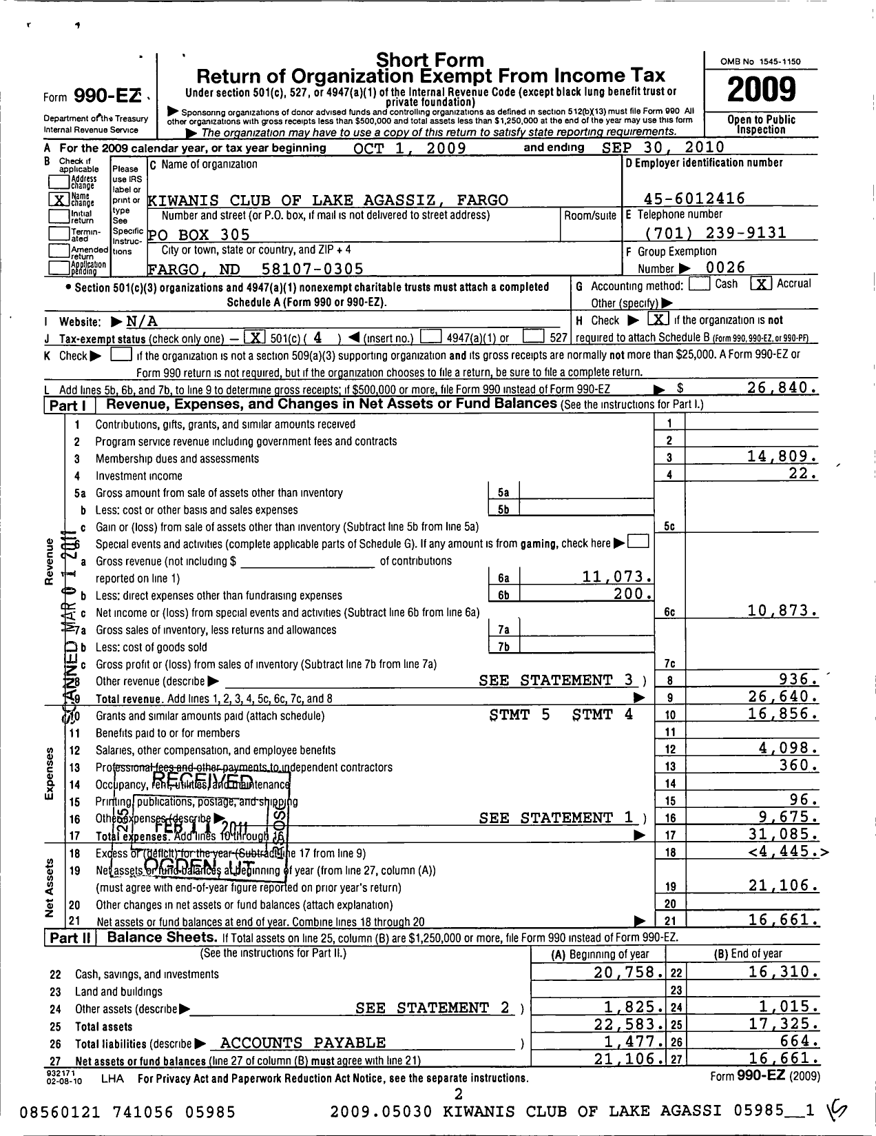 Image of first page of 2009 Form 990EO for Kiwanis International