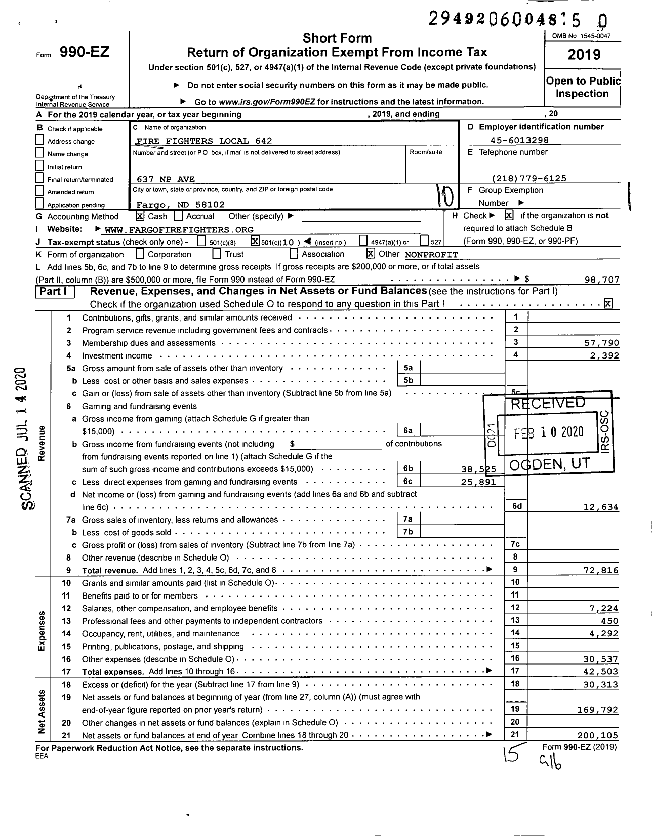 Image of first page of 2019 Form 990EO for International Association of Fire Fighters - Local 642