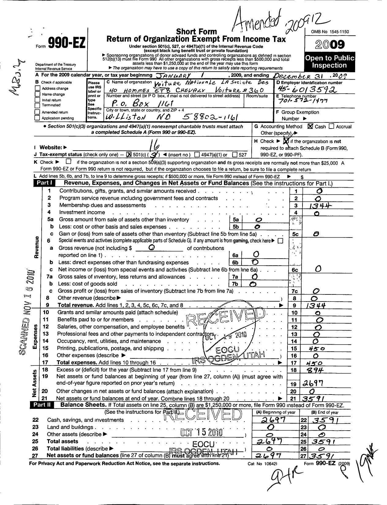 Image of first page of 2009 Form 990EO for The Forty and Eight - 360 Voiture Locale