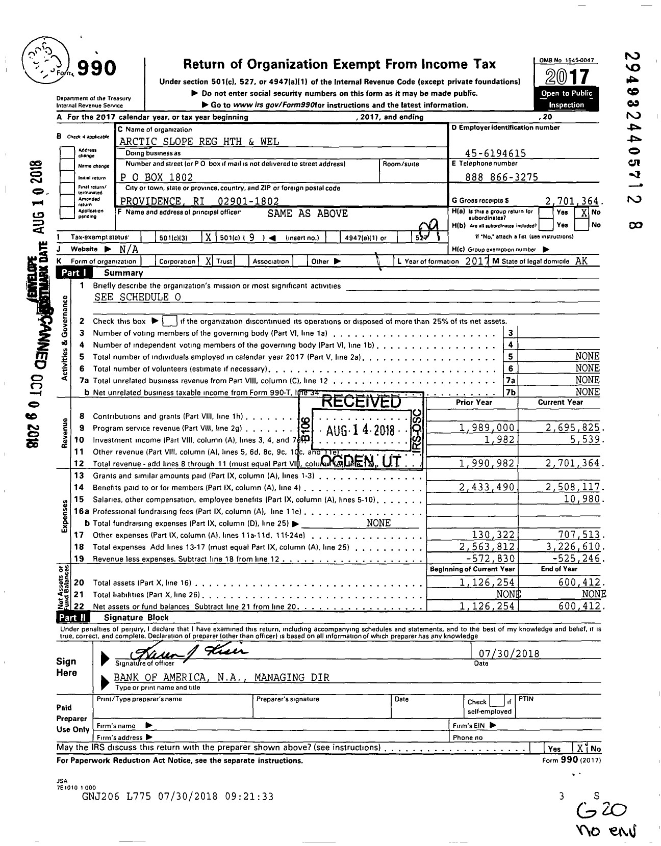Image of first page of 2017 Form 990O for Arctic Slope Regional Corporation