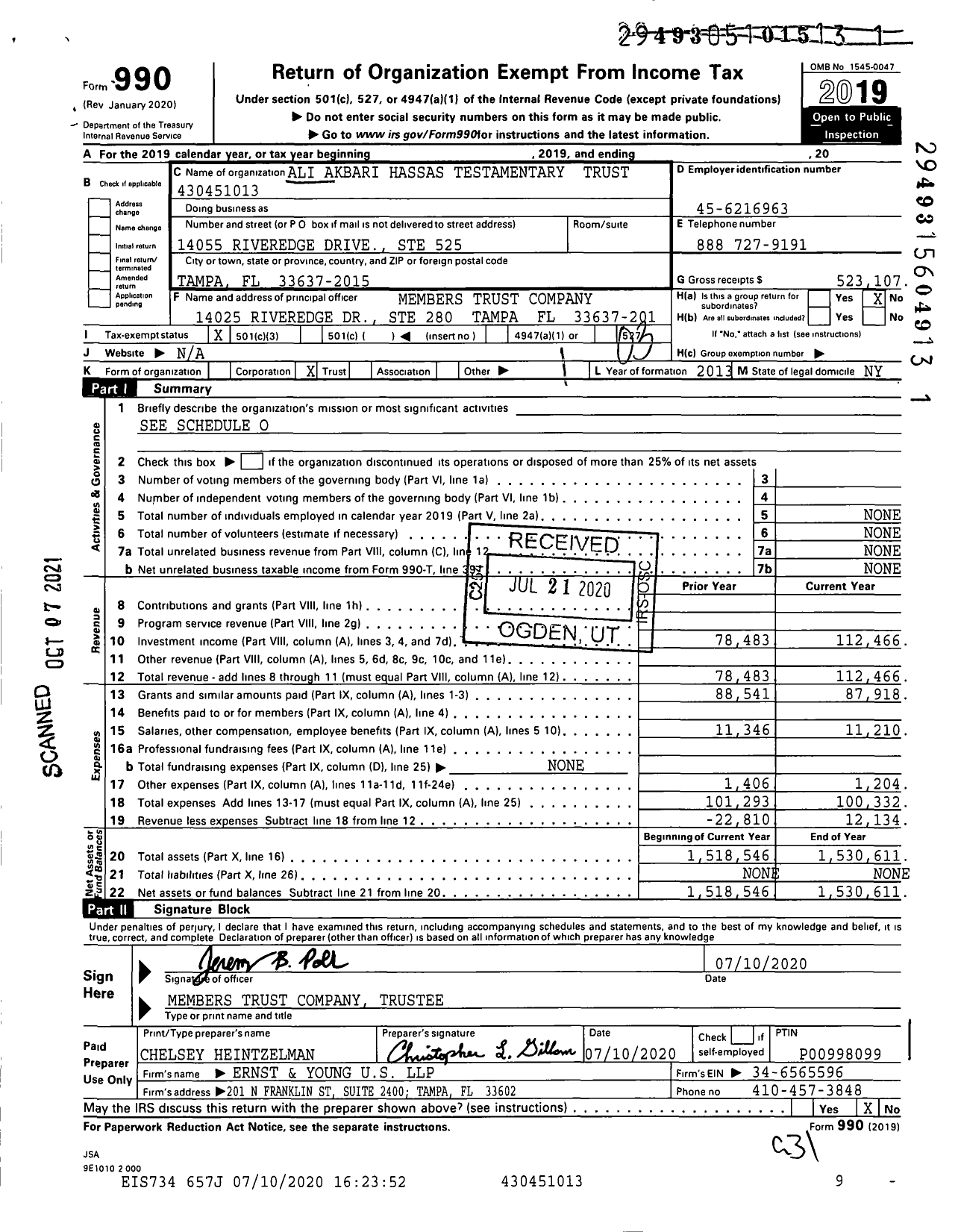 Image of first page of 2019 Form 990 for Ali Akbari Hassas Testamentary Trust