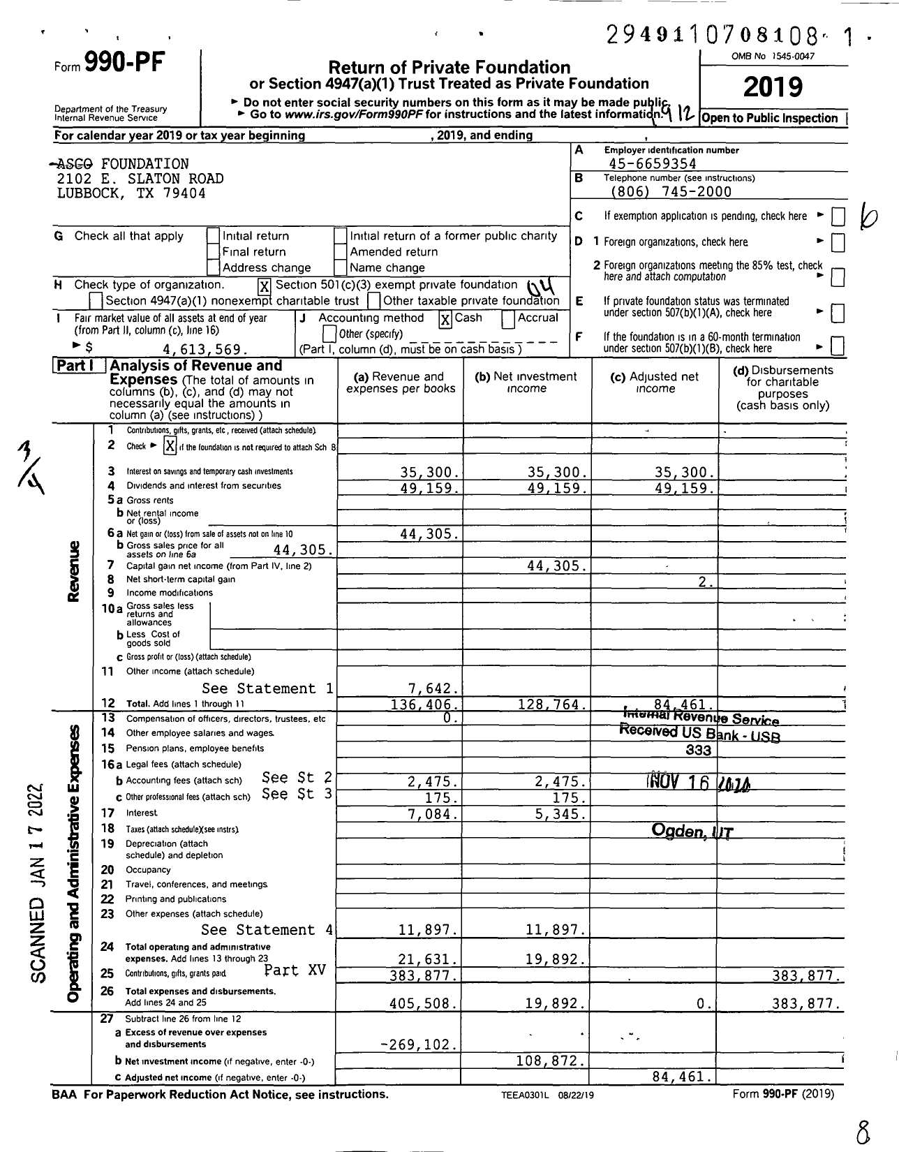 Image of first page of 2019 Form 990PF for Asco Foundation